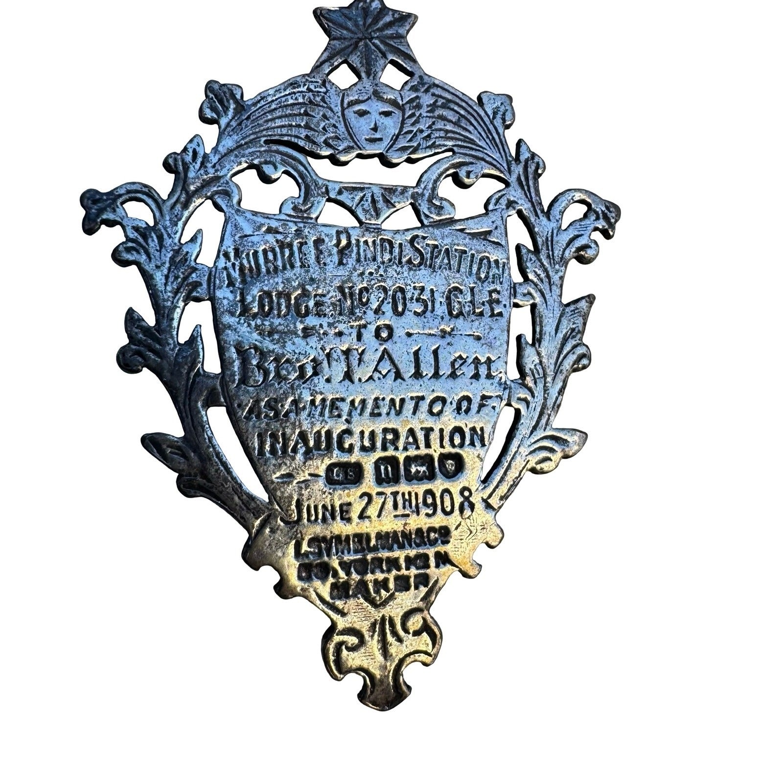 Antique 1908 Masonic Sterling Silver Medal Murree Pindi Station Lodge 2031 GLE