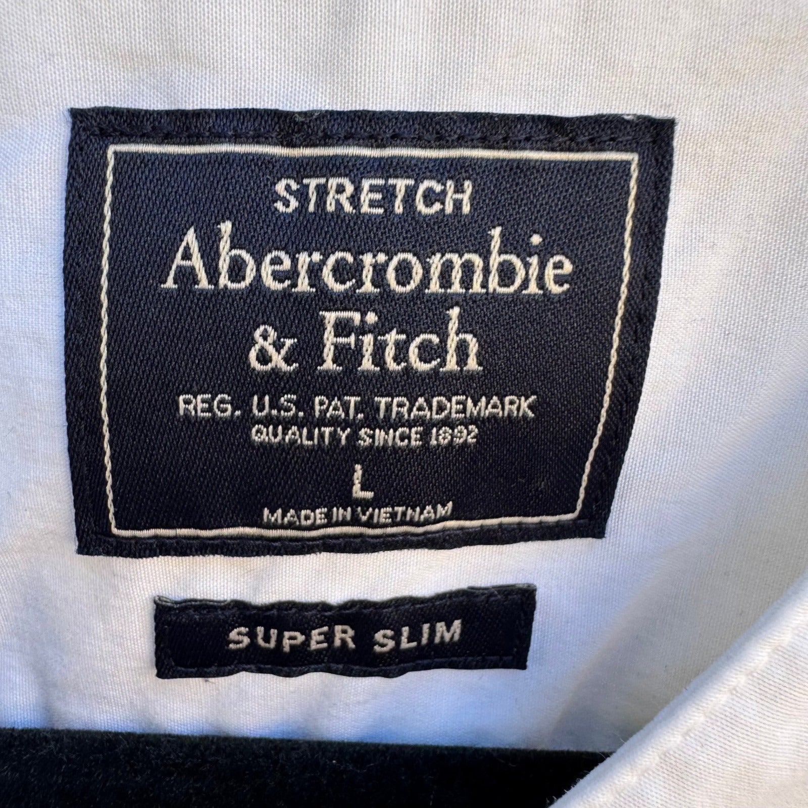 Abercrombie & Fitch Minimalist Super Slim Band Collar Stretch Shirt White Mens L