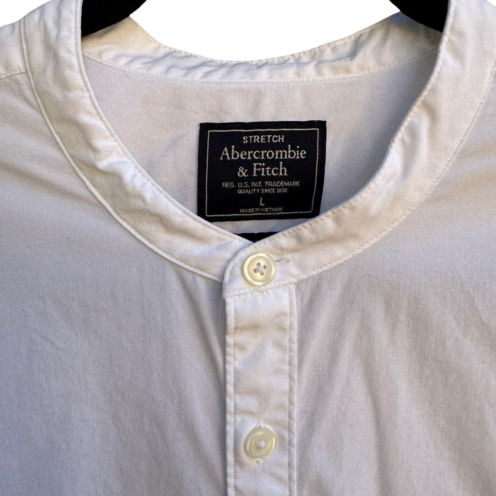 Abercrombie & Fitch Minimalist Super Slim Band Collar Stretch Shirt White Mens L