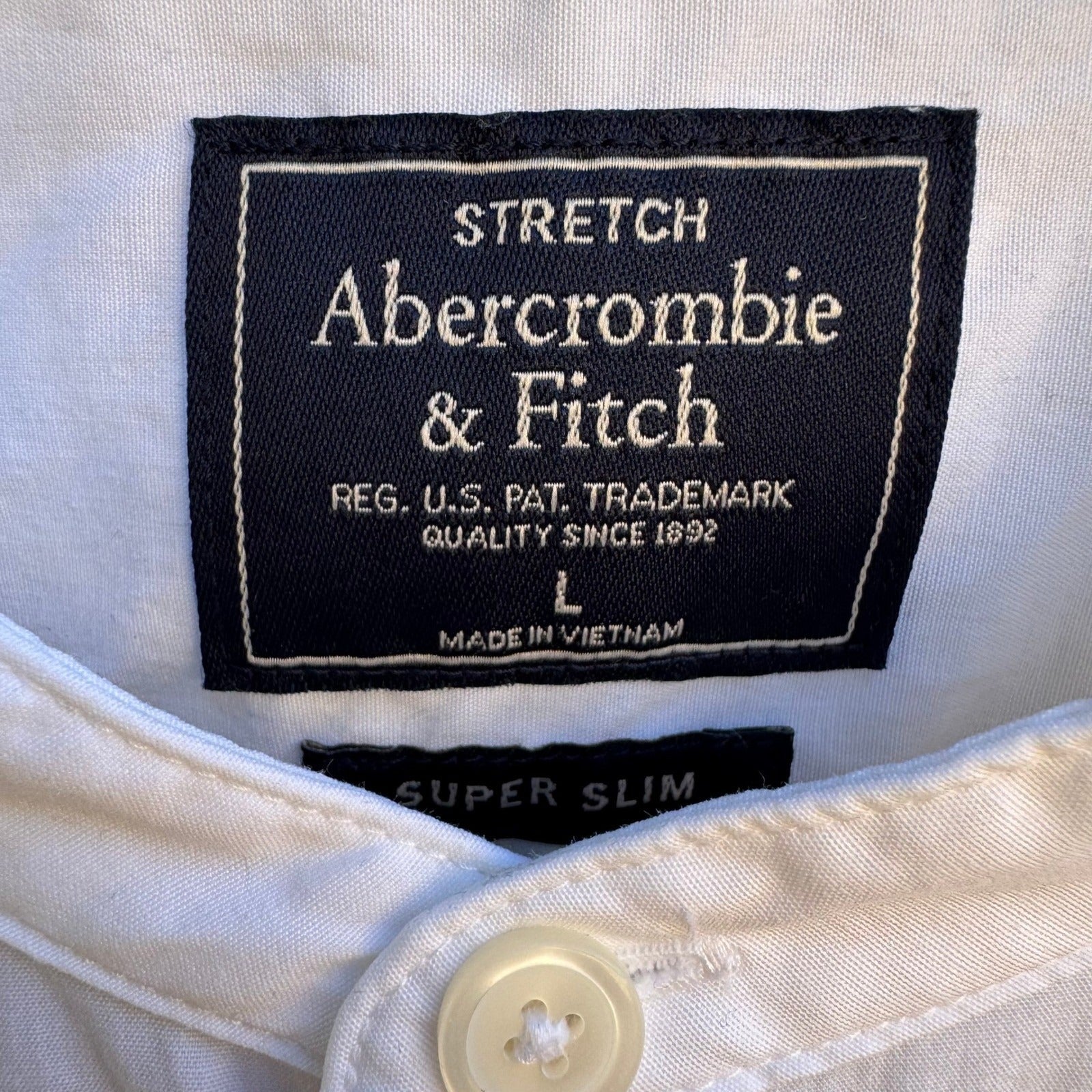 Abercrombie & Fitch Minimalist Super Slim Band Collar Stretch Shirt White Mens L