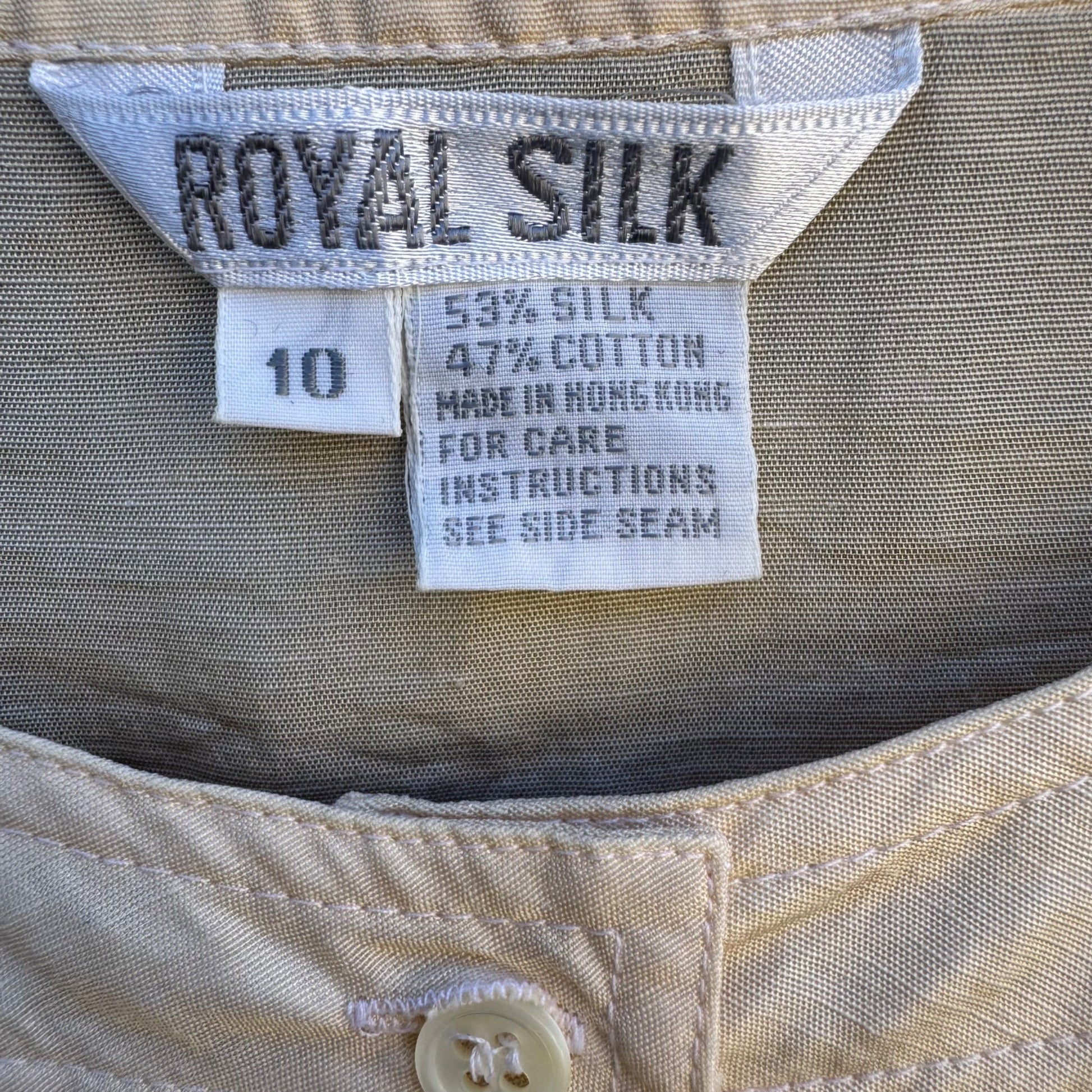 Royal Silk Vintage Silk Cotton Blend Womens Ivory Pleated Long Sleeve Blouse 10