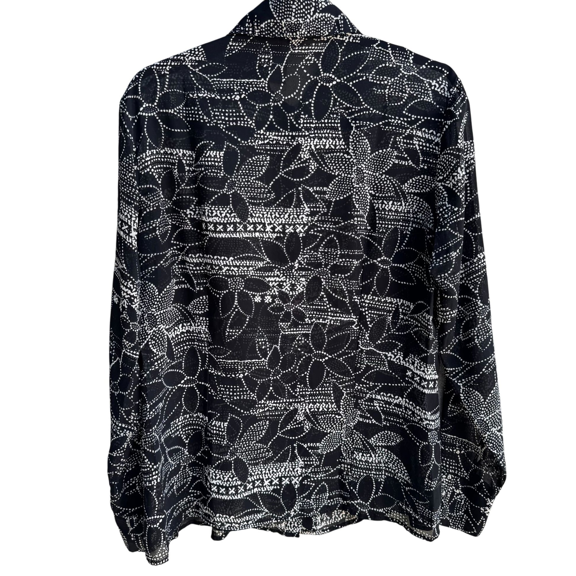 Bisou Bisou Michele Bohbot Vintage Y2K Semi Sheer Black Floral Polka Dot Blouse M