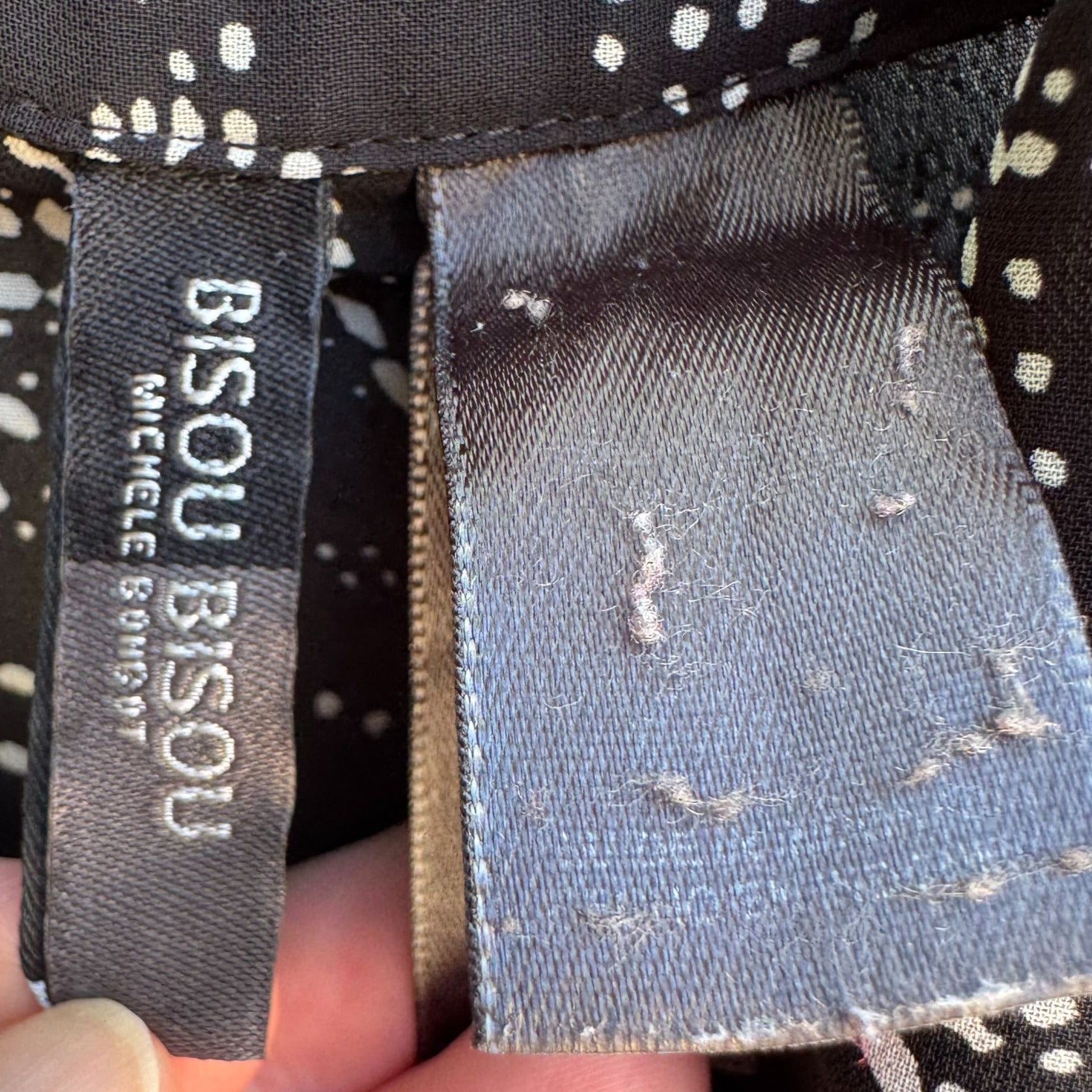 Bisou Bisou Michele Bohbot Vintage Y2K Semi Sheer Black Floral Polka Dot Blouse M