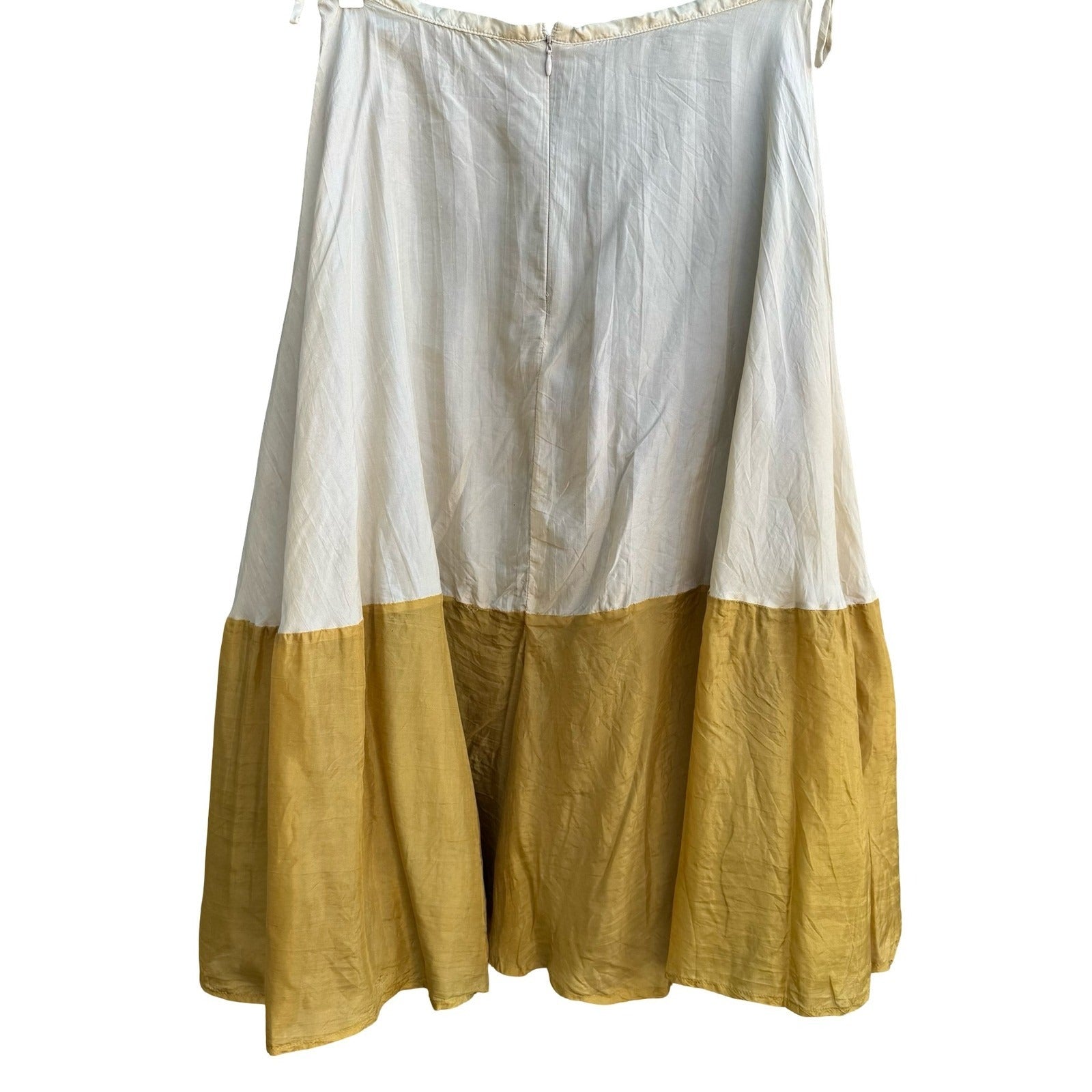 Chan Luu Y2K Silk Boho Minimalist Flowy Ethereal Yellow Colorblock Midi Skirt S