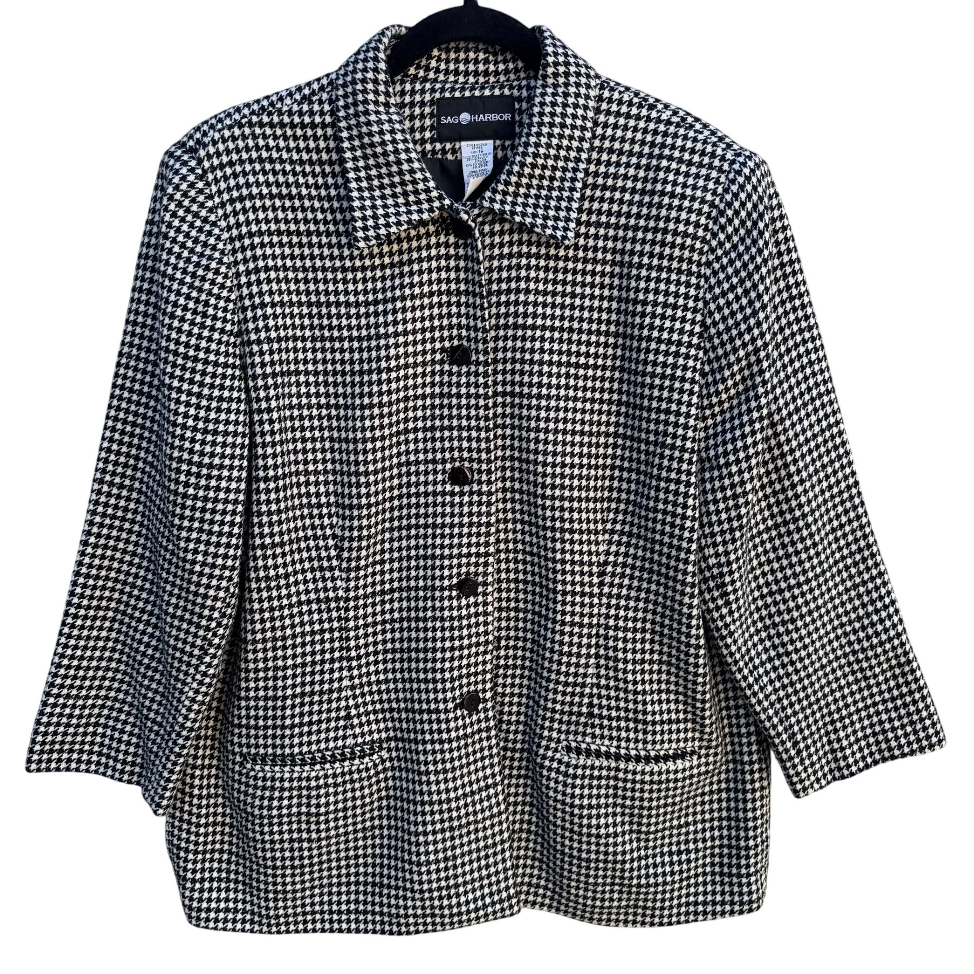 Sag Harbor Womens Houndstooth Metallic Stitching Button-Up Jacket Blazer 16
