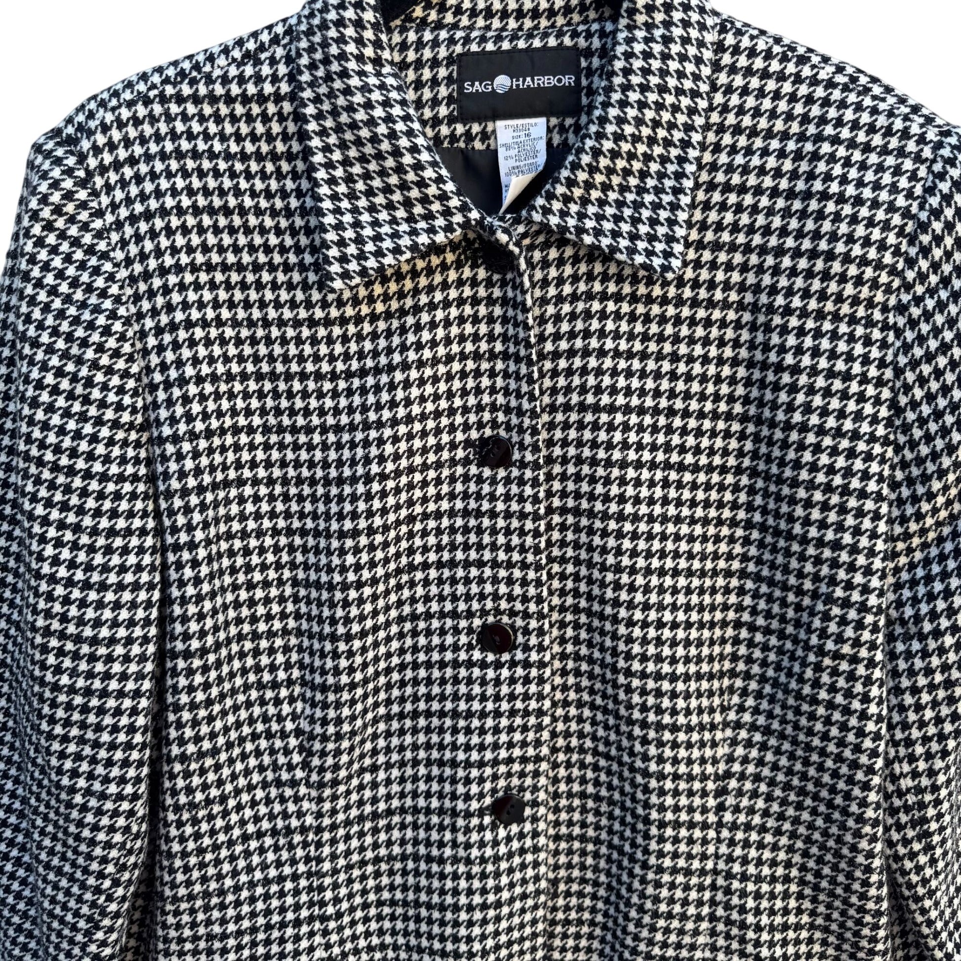 Sag Harbor Womens Houndstooth Metallic Stitching Button-Up Jacket Blazer 16