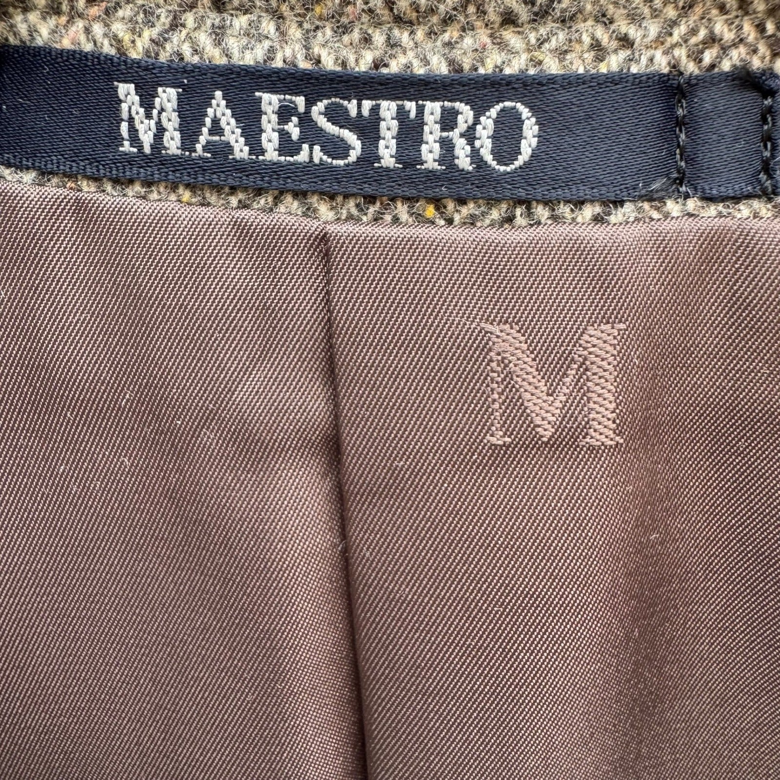 Maestro LG Fashion Mens Brown Herringbone 100% Wool 3-Button Blazer Sport Coat