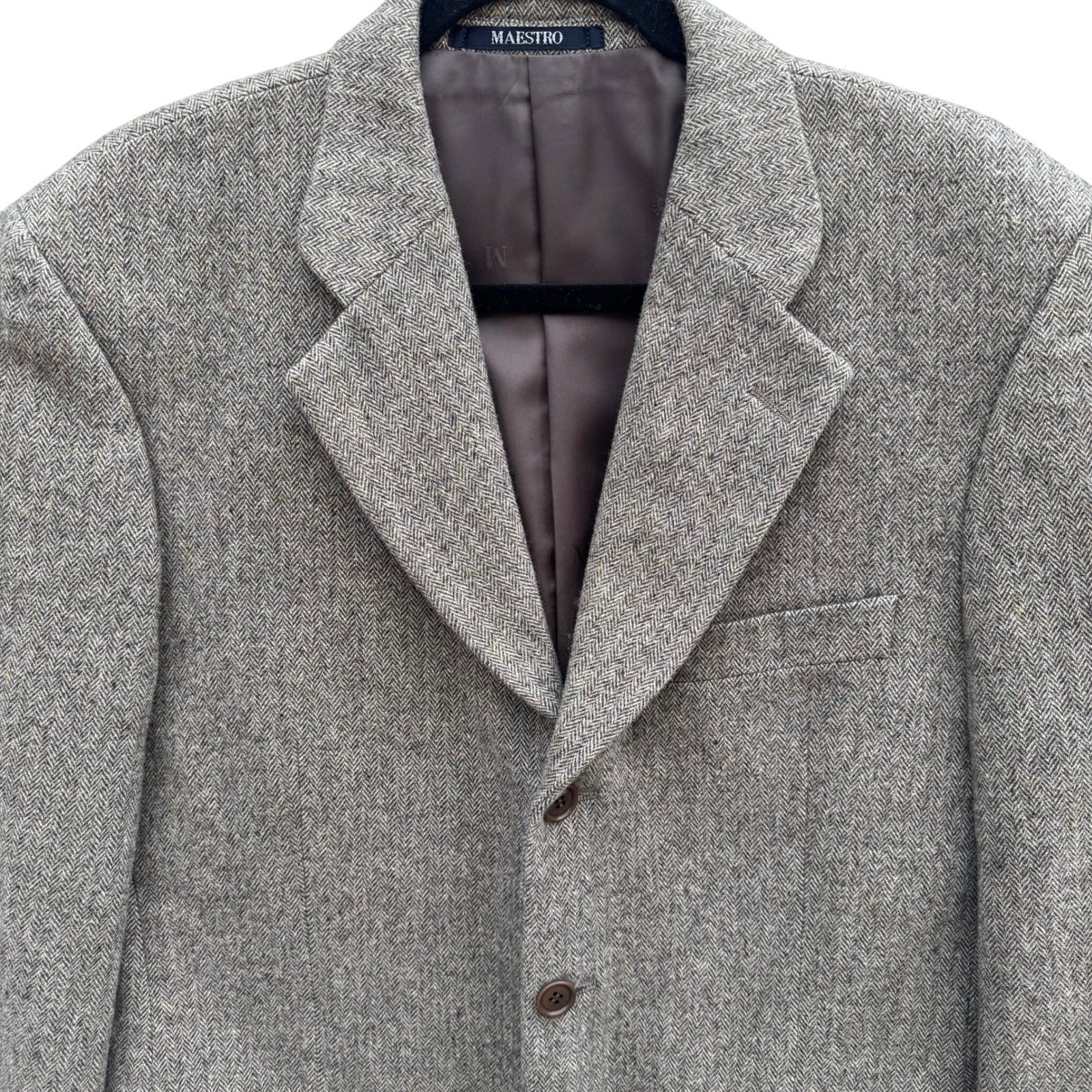 Maestro LG Fashion Mens Brown Herringbone 100% Wool 3-Button Blazer Sport Coat