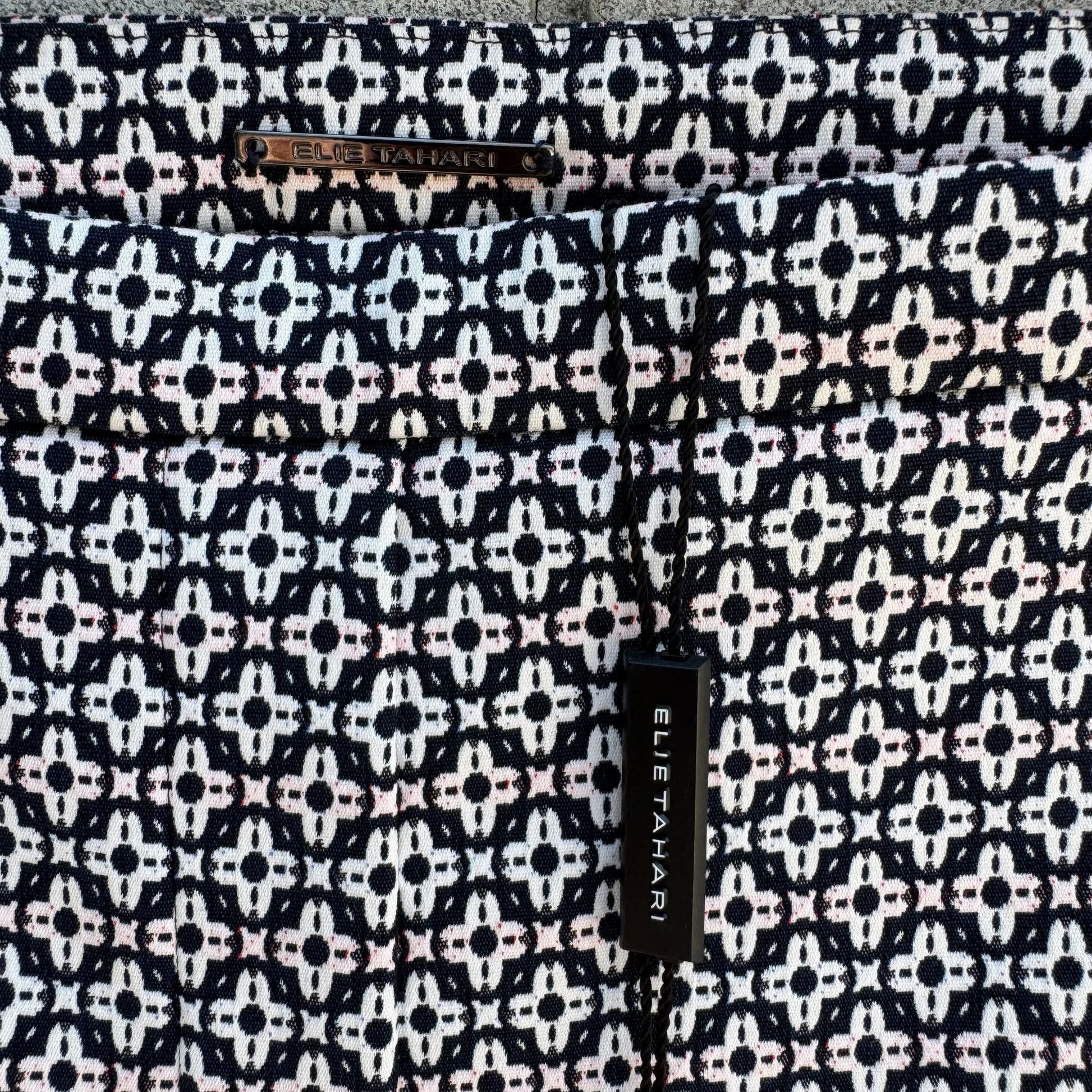 Elie Tahari Marcia Stretch Navy White Geometric Print Cuffed Dress Pants New 16