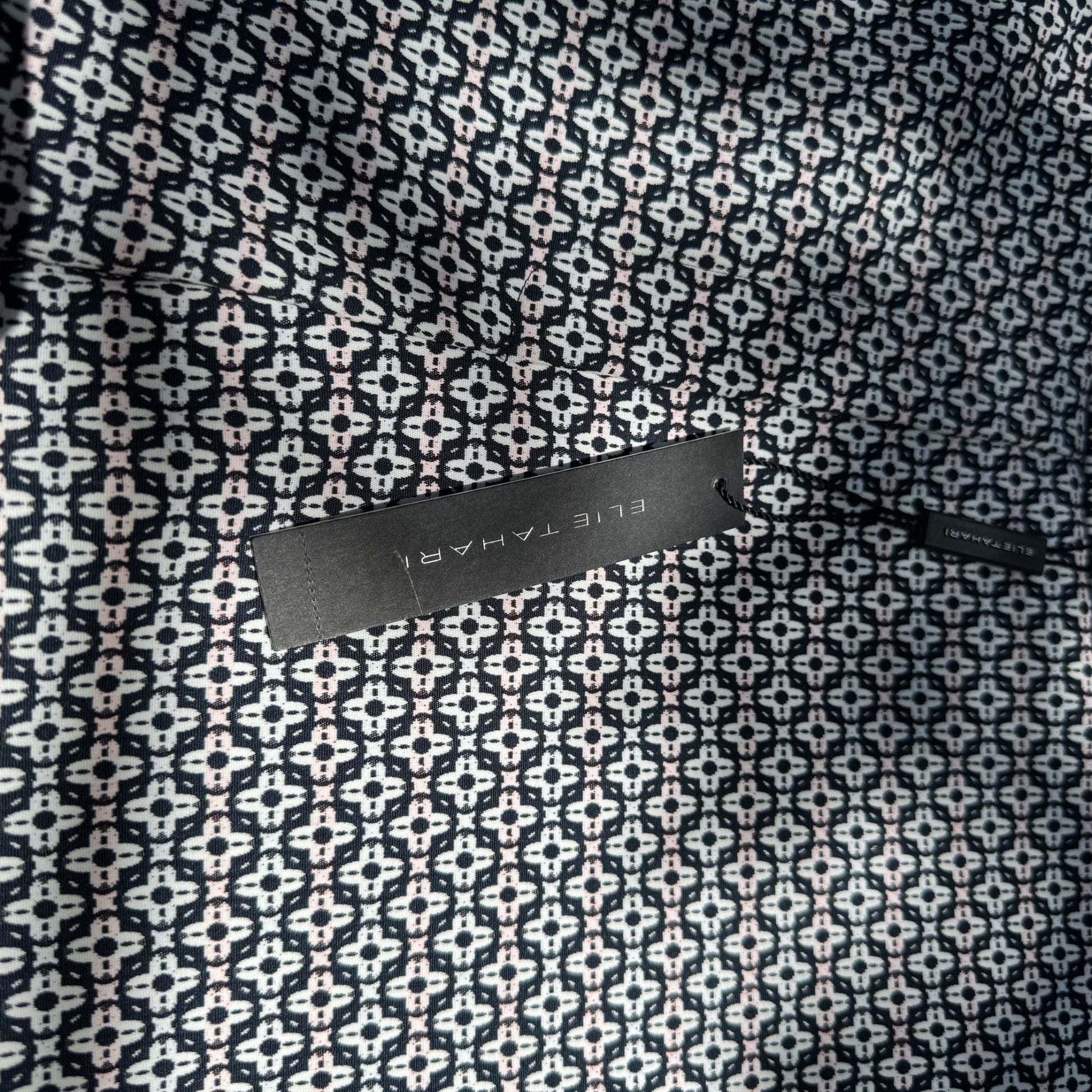 Elie Tahari Marcia Stretch Navy White Geometric Print Cuffed Dress Pants New 16