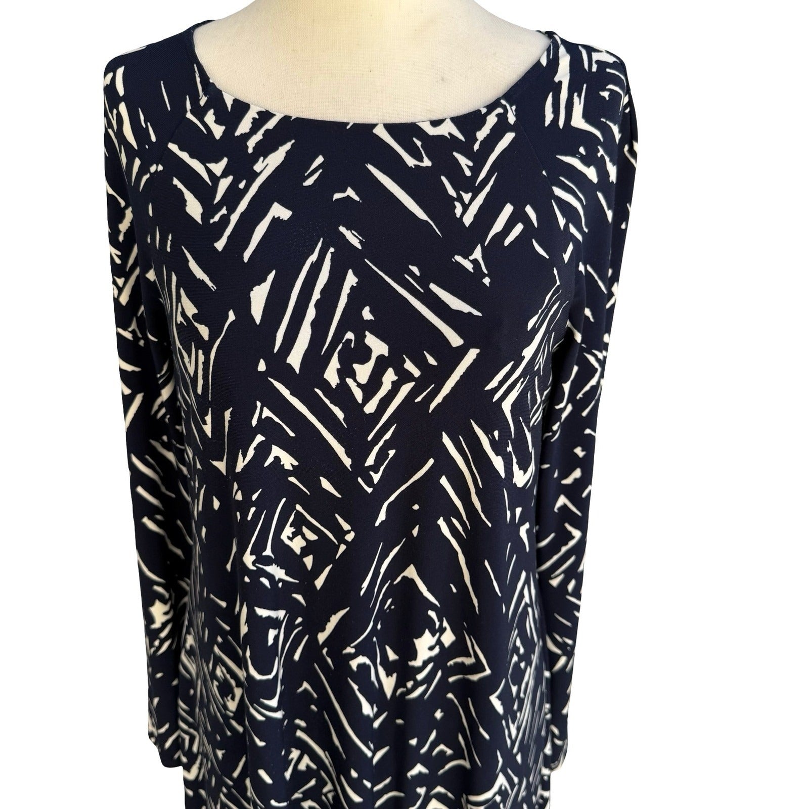 Lauren Ralph Lauren Minimalist Preppy Geometric Abstract Shift Dress Navy Mod 4