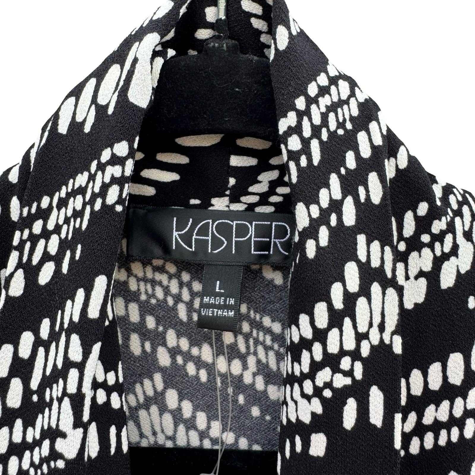Kasper Womens Black White Chevron Moss Crepe Open Front Cardigan Size L NEW Mod