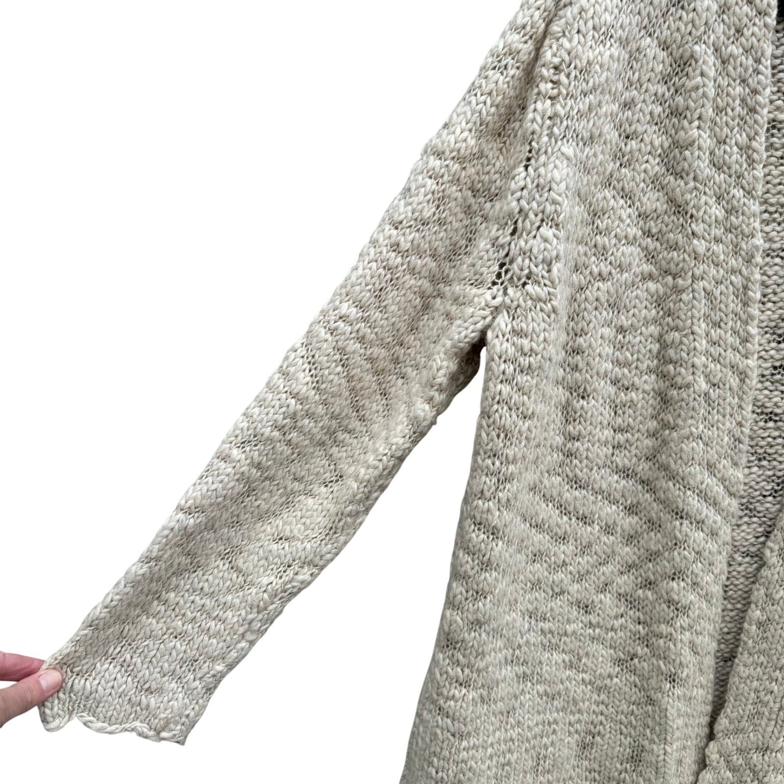 J Jill Womens XL Wool Alpaca Blend Chunky Knit Open Front Cardigan Cream Hygge