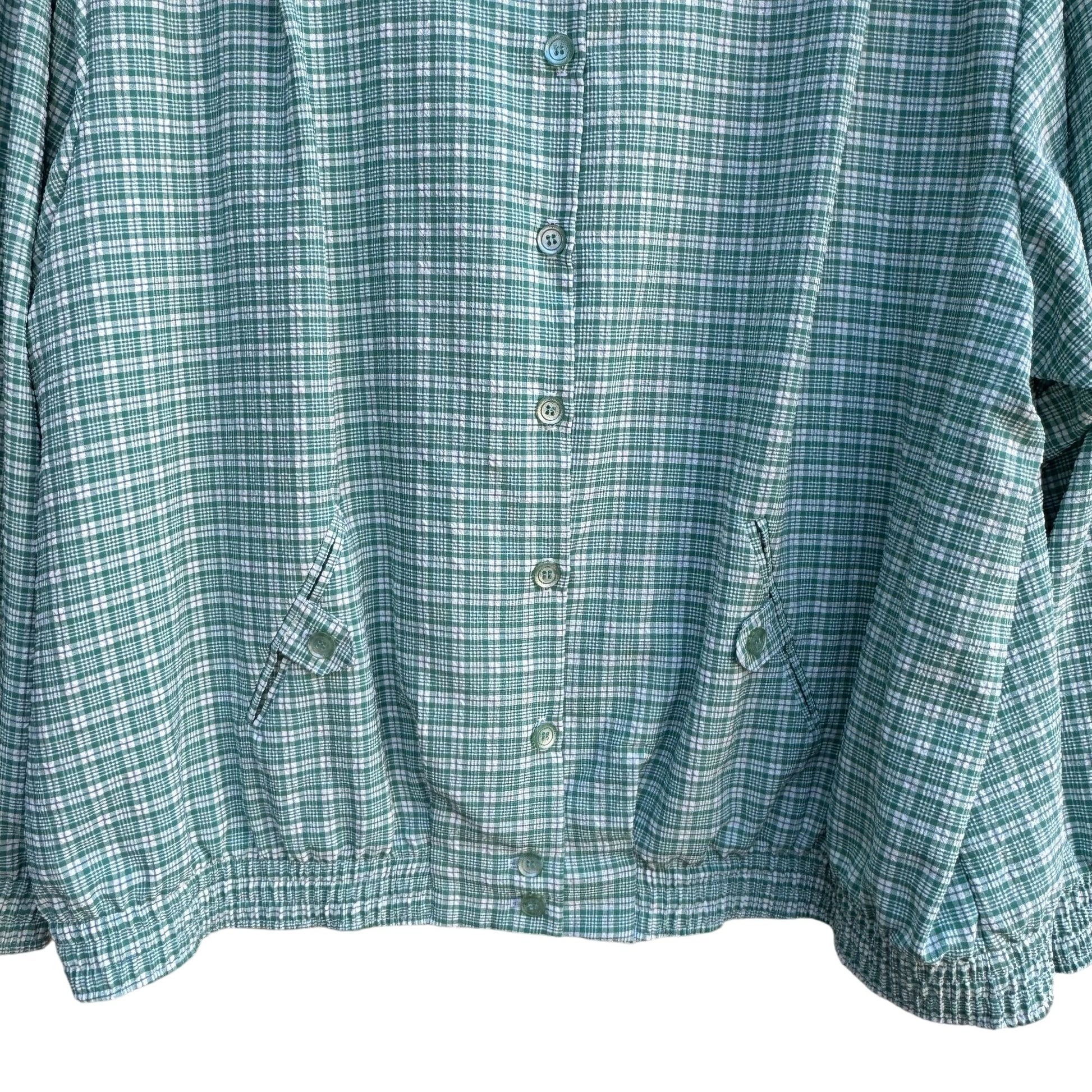 Alfred Dunner Vintage 24W Green Plaid Seersucker Preppy Button-Up Light Jacket