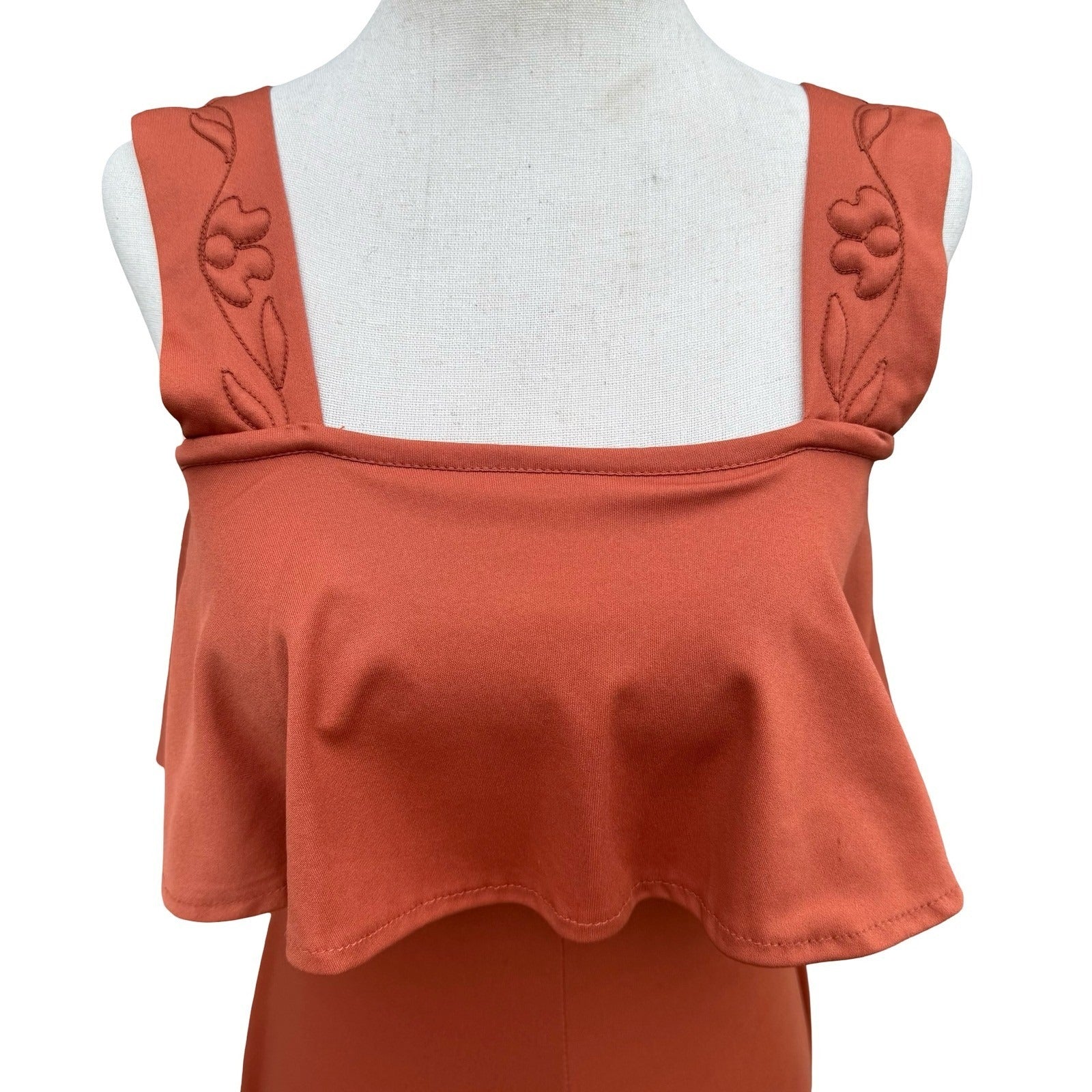 Trivia by Charm of Hollywood Vintage 70s Burnt Orange Ruffle Maxi Dress Boho Mod