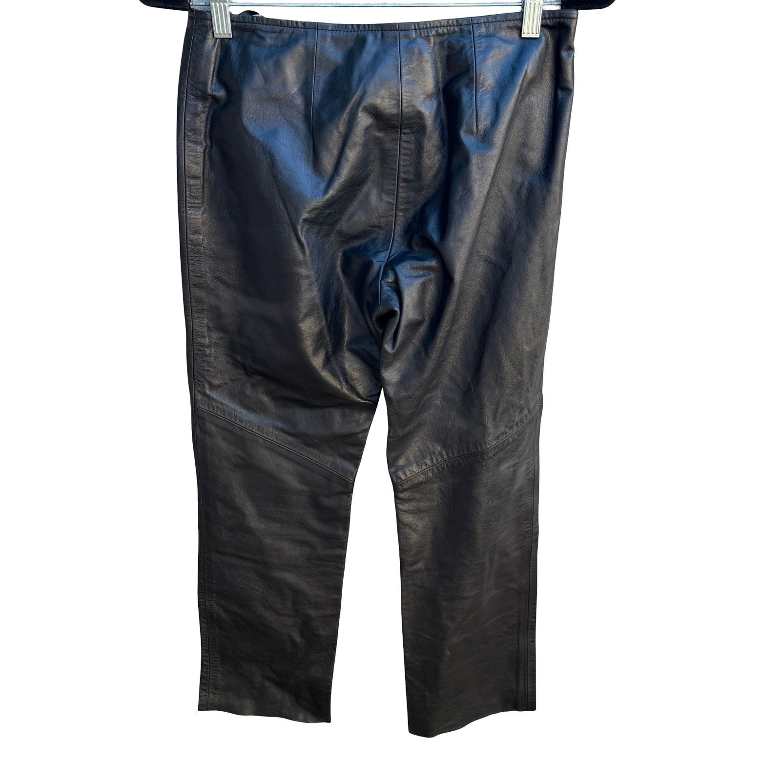 Sheri Bodell Y2K Moto Biker Edgy Rocker Goth Black Leather Straight Leg Pants