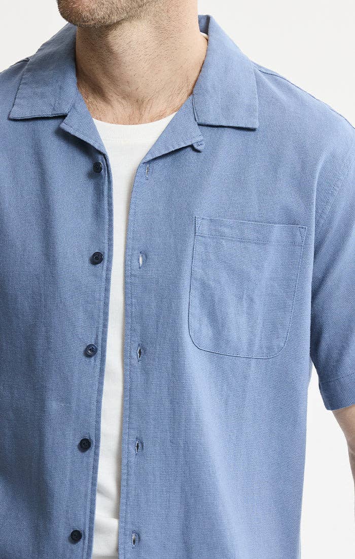 Linen Blend Short Sleeve Camp Shirt: STONE / M