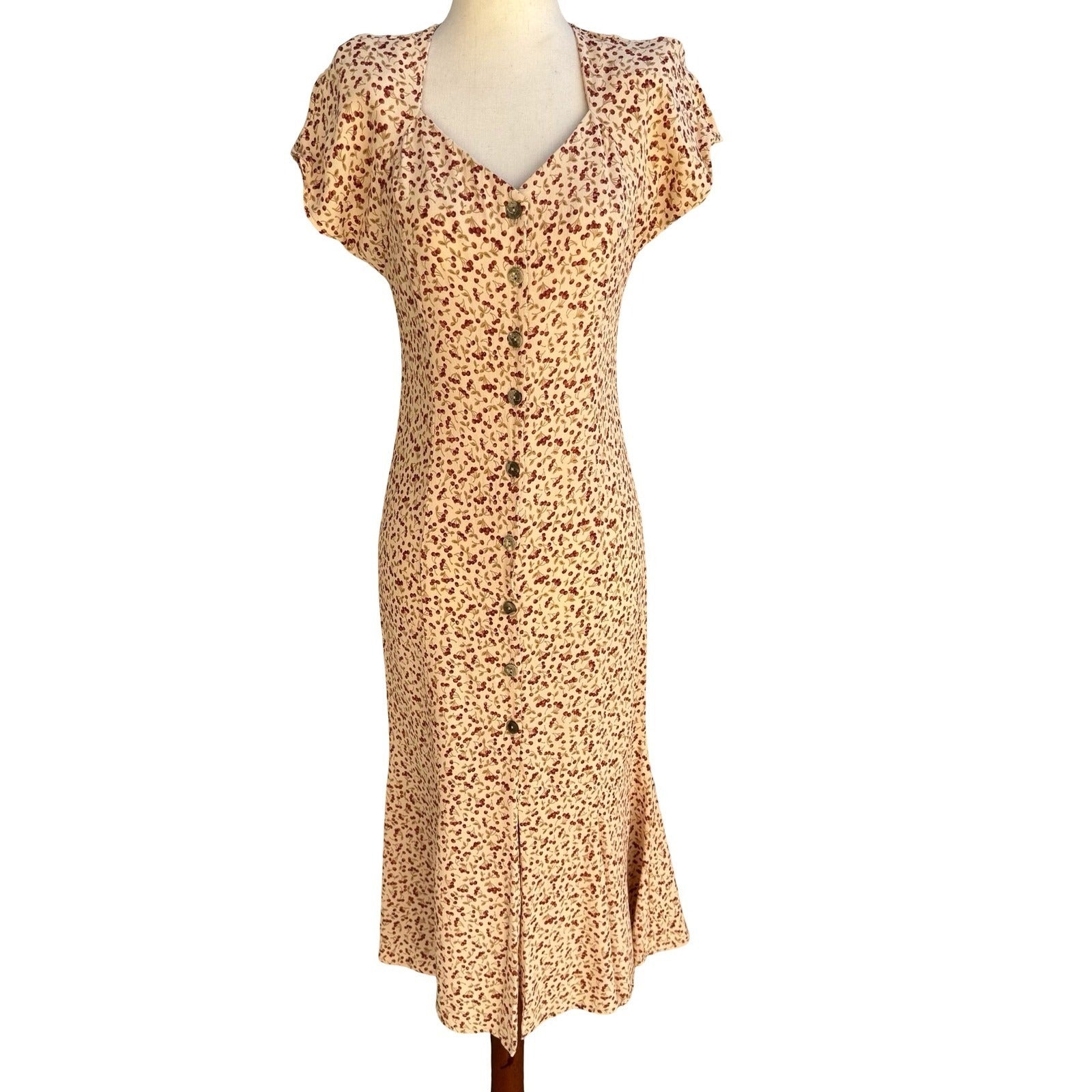 Laundry Shelli Segal Vintage 90s Cherry Print Pinup Coquette Midi Tea Dress 10P
