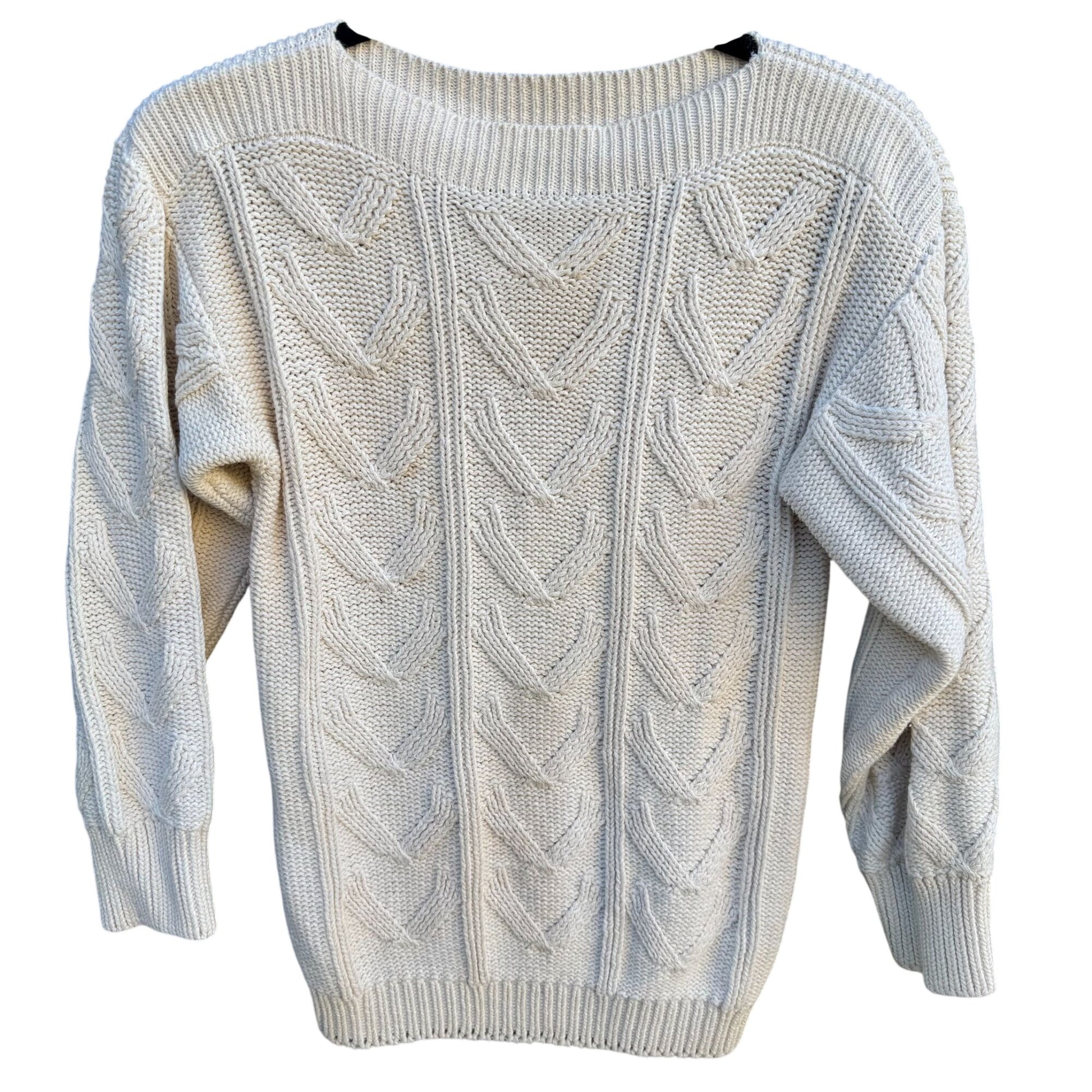 Album By Kenzo Vintage Womens White Chunky Cable Knit Boat Neck Sweater Preppy