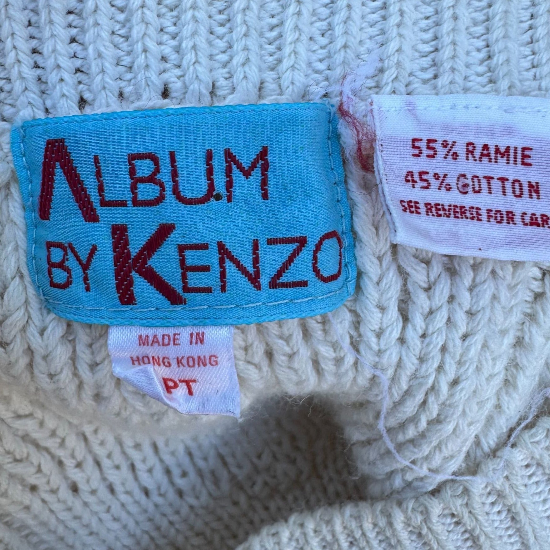 Album By Kenzo Vintage Womens White Chunky Cable Knit Boat Neck Sweater Preppy