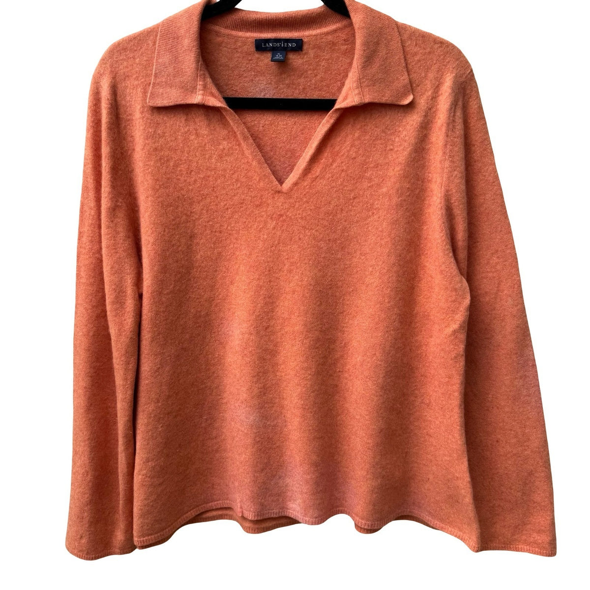 Lands End 100% Cashmere Preppy Minimalist Natural Fiber Polo Sweater Orange XL