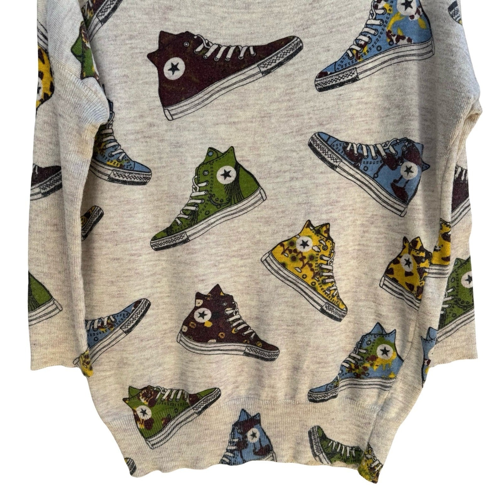 Vintage Style Sneaker Print Novelty Knit Sweater Oatmeal Sneakerhead Kitschy XL