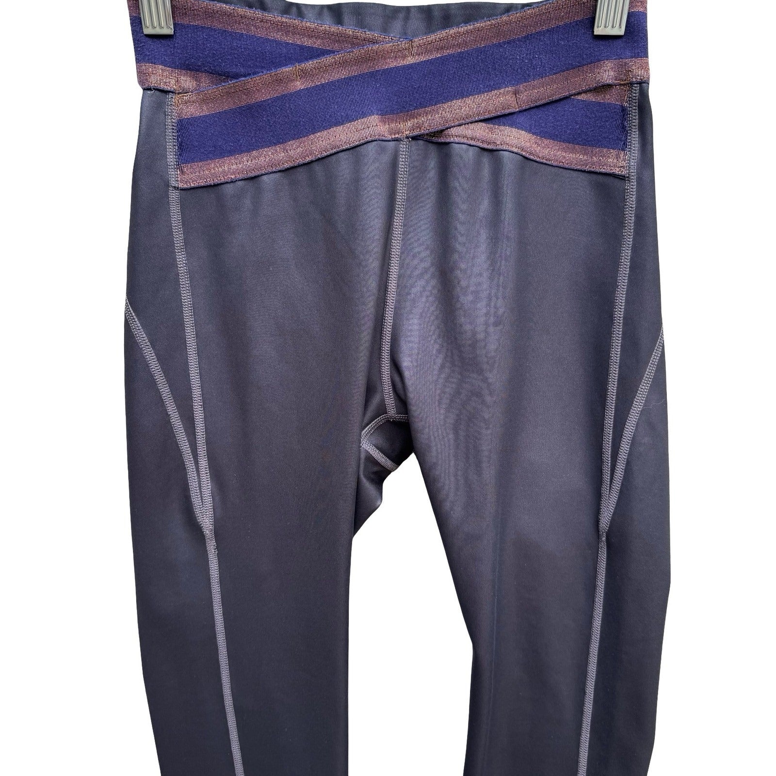 Nylora Criss-Cross Metallic Waistband Activewear Gym Leggings Balletcore Grey XS
