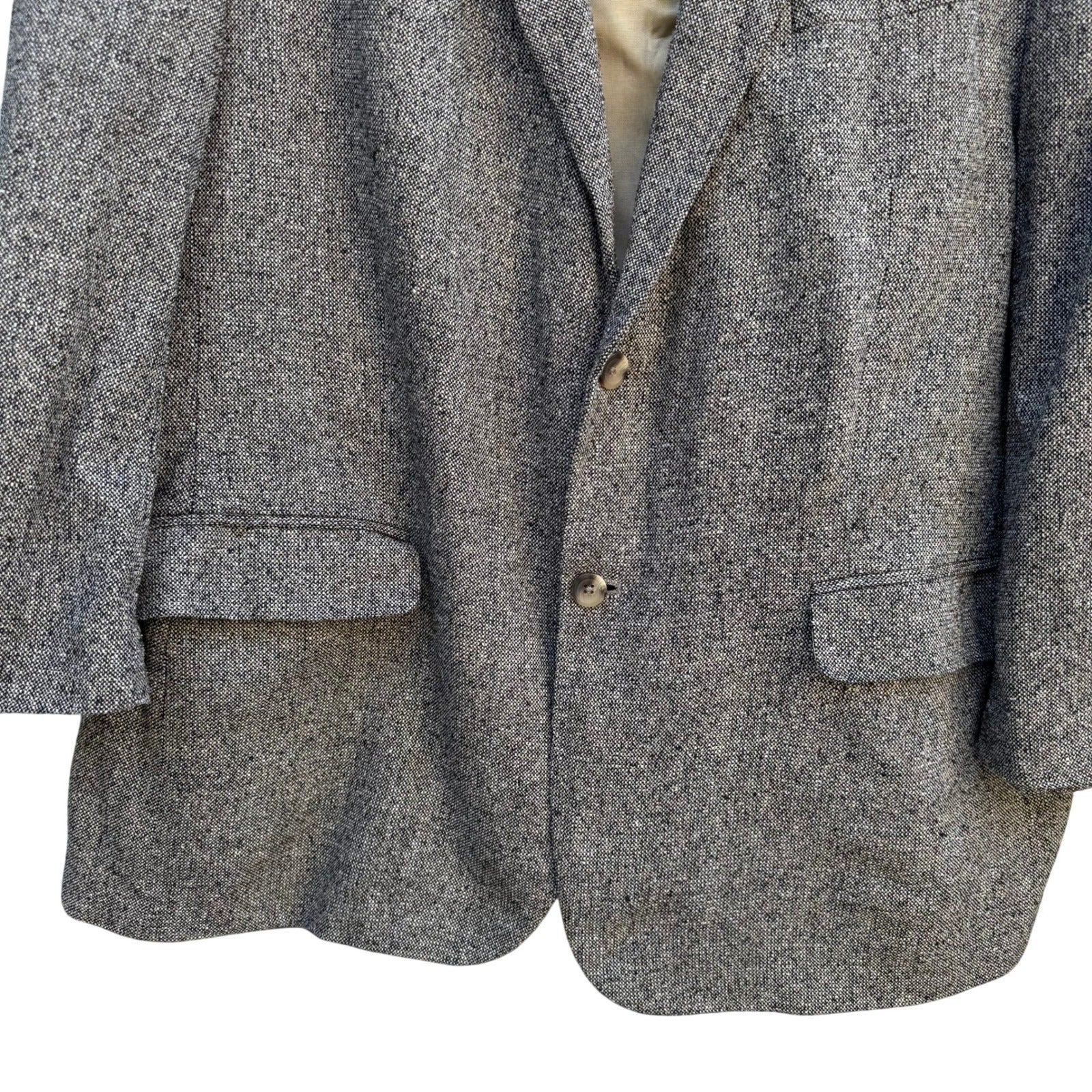 Geoffrey Beene Vintage Mens 48R Silk Blazer Grey Salt Pepper Tweed Sport Coat