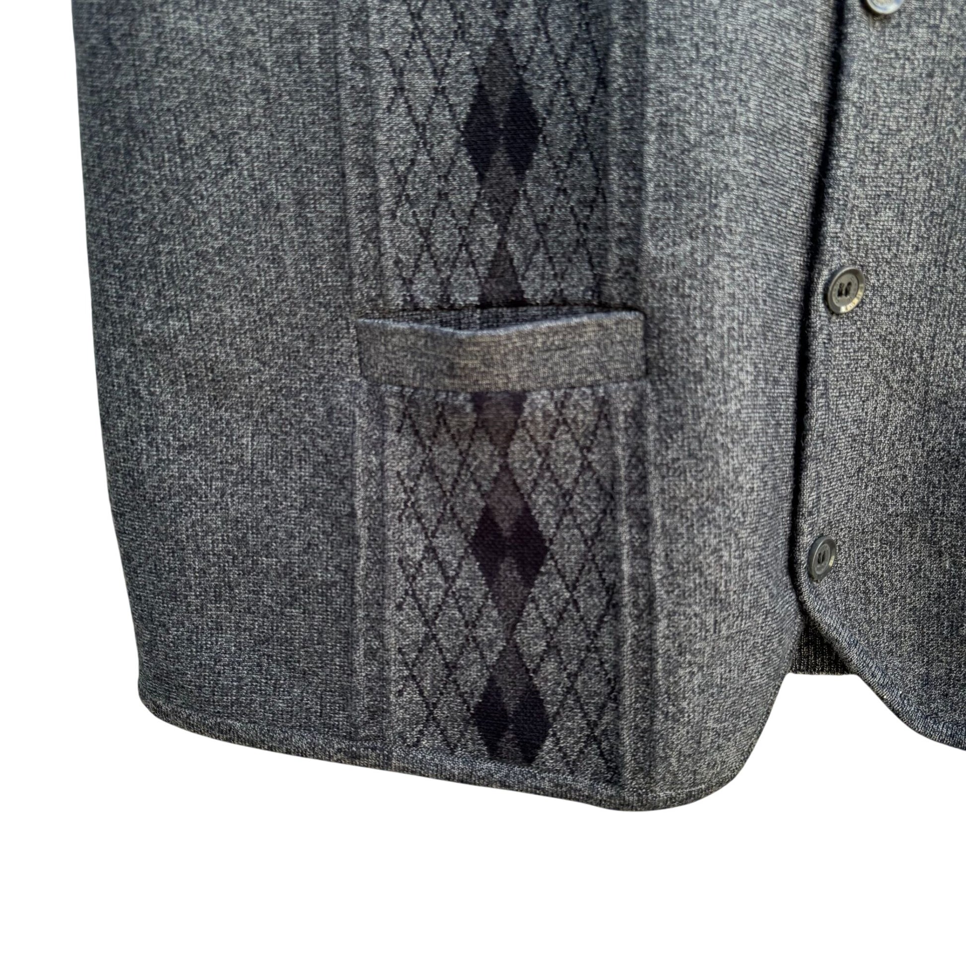 Vintage Mens Gray Argyle Button-Up Pockets Old Money Preppy Knit Grandpa Vest