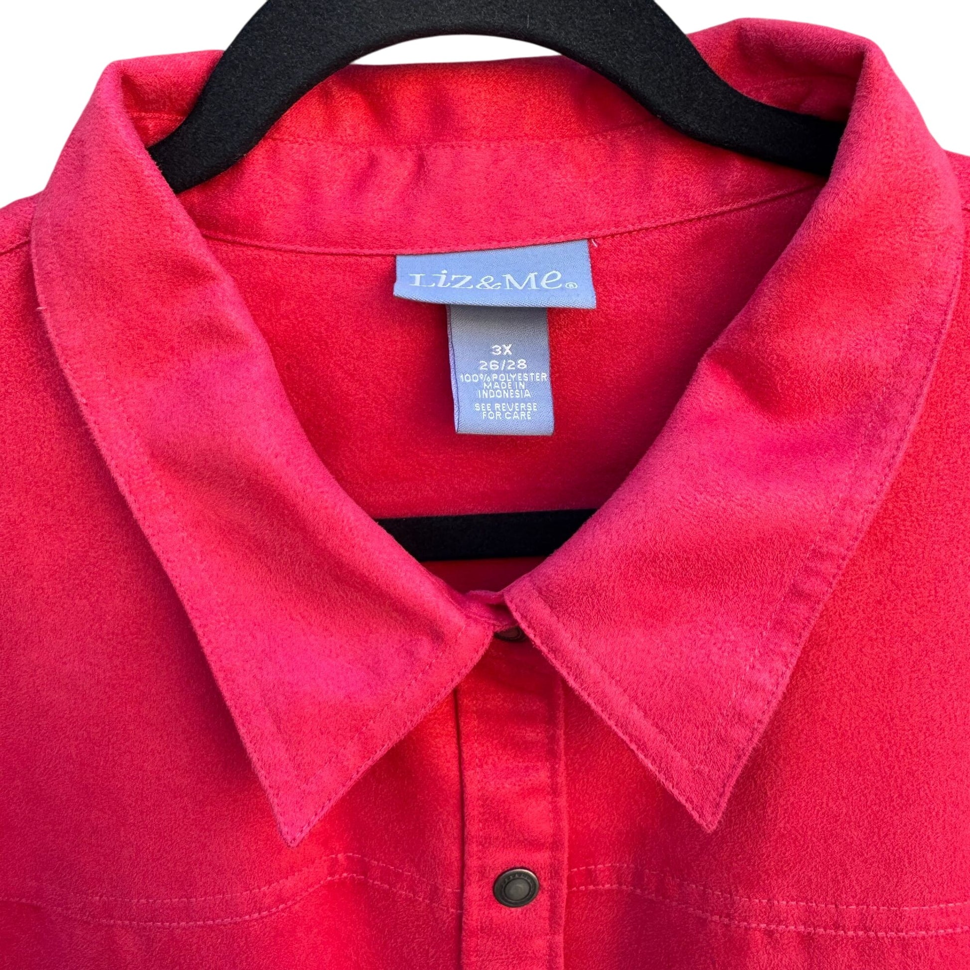 Liz & Me Womens Red Button Down Faux Suede Shirt Soft Cozy Workwear Plus Size 3X