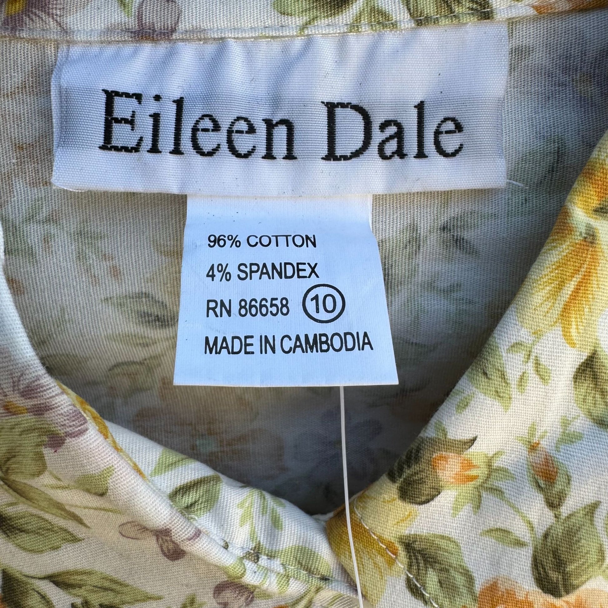 Eileen Dale Floral Cottage 3/4 Sleeve Roll Cuff Shirt Womens M Vintage Deadstock
