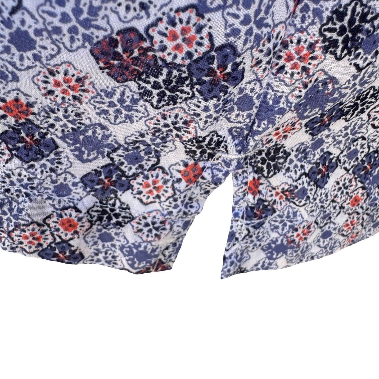 Eddie Bauer Blue Mosaic Boho Floral Cotton Top XXL Sleeveless Coastal Cottage