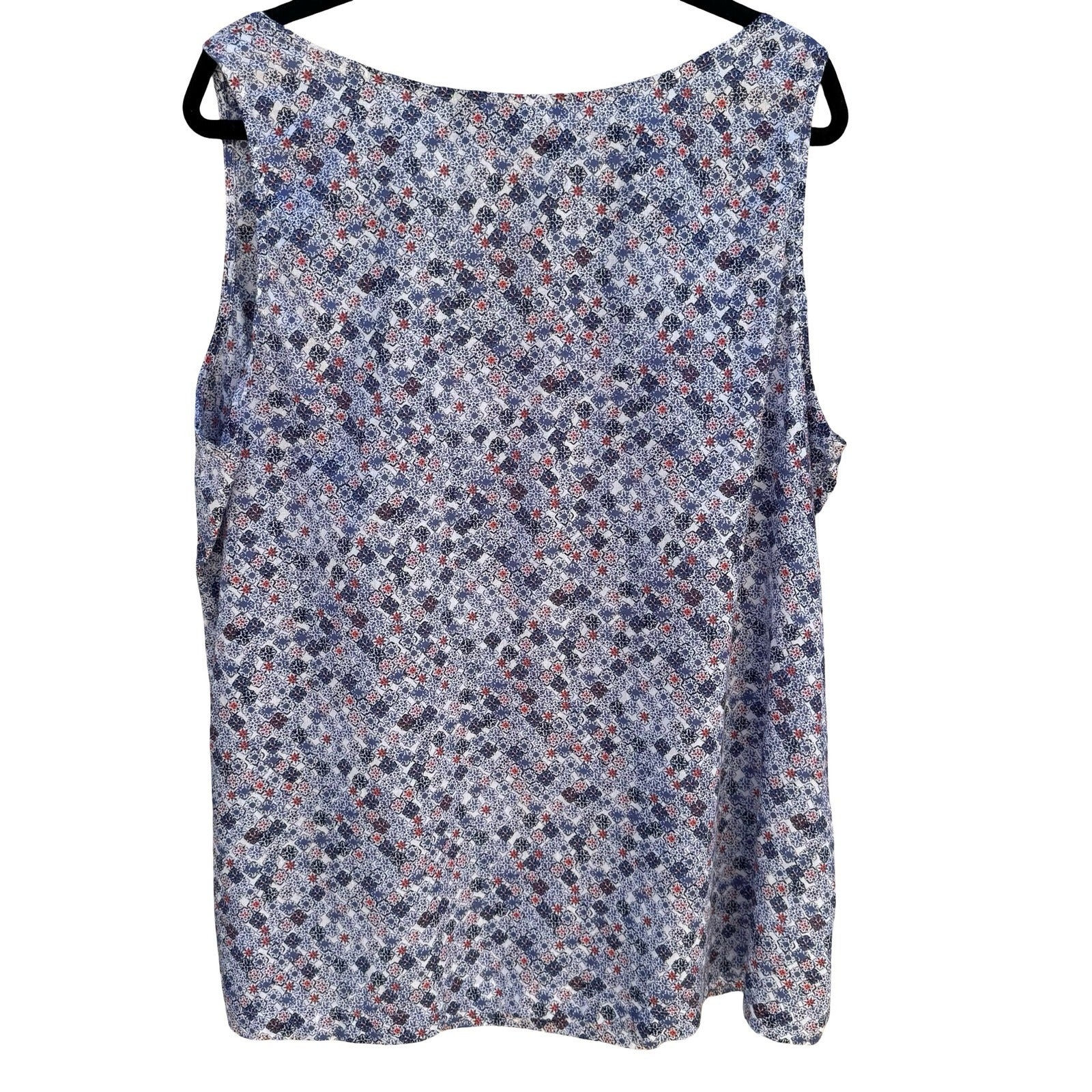 Eddie Bauer Blue Mosaic Boho Floral Cotton Top XXL Sleeveless Coastal Cottage