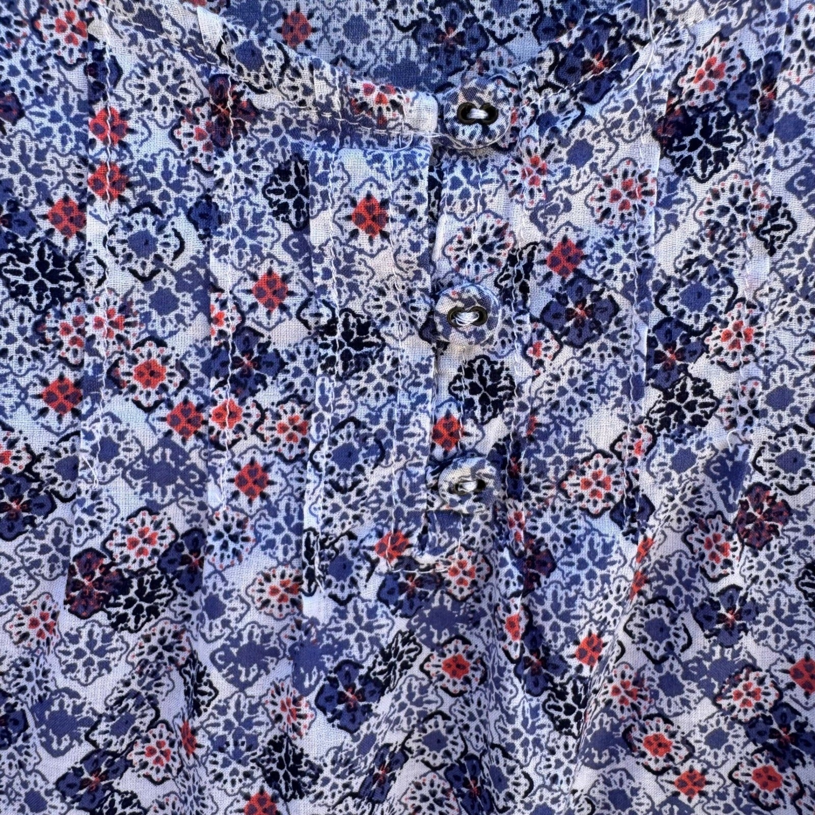 Eddie Bauer Blue Mosaic Boho Floral Cotton Top XXL Sleeveless Coastal Cottage