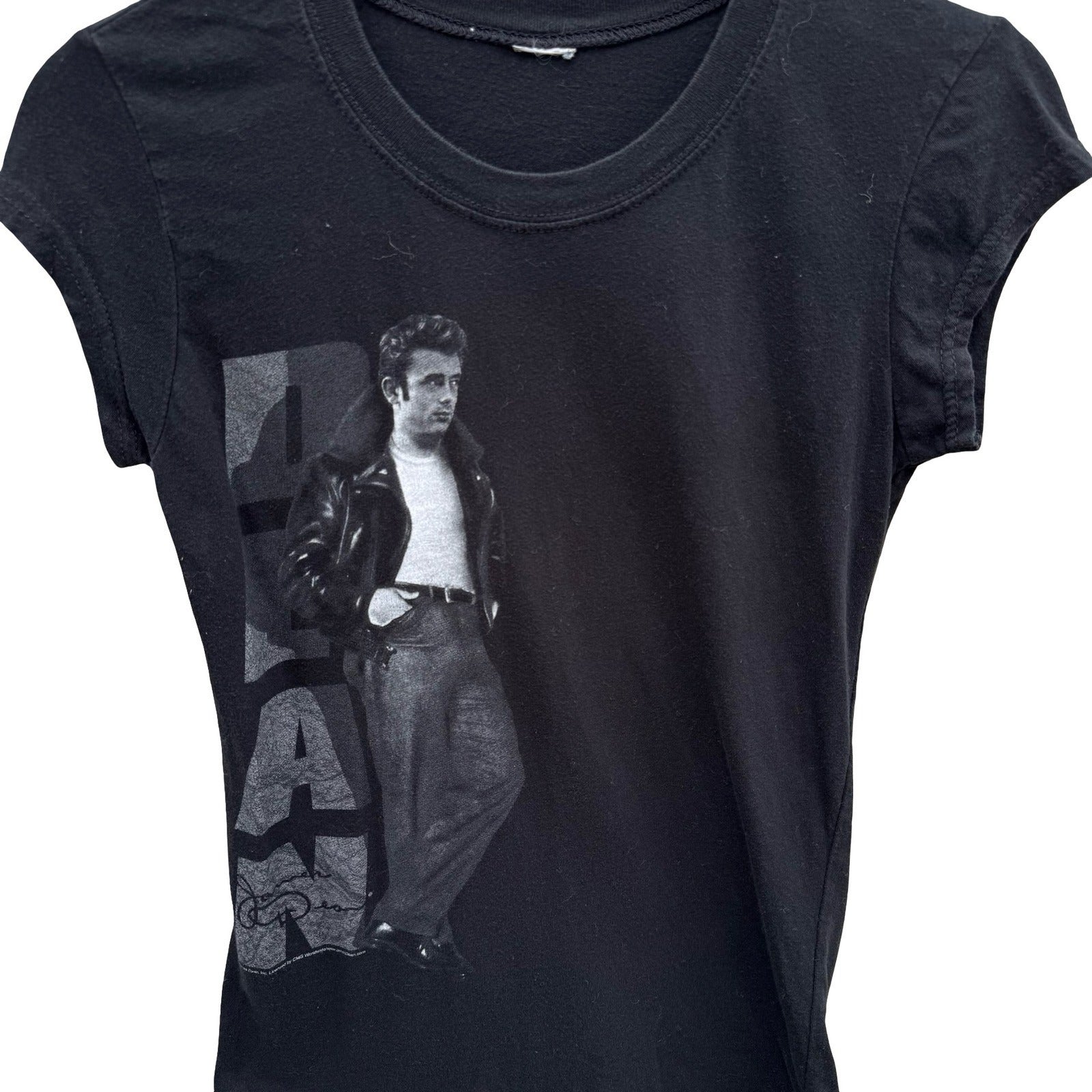 James Dean Graphic Y2K Baby Tee Black Cap Sleeve Slim Fit Small Retro Hollywood