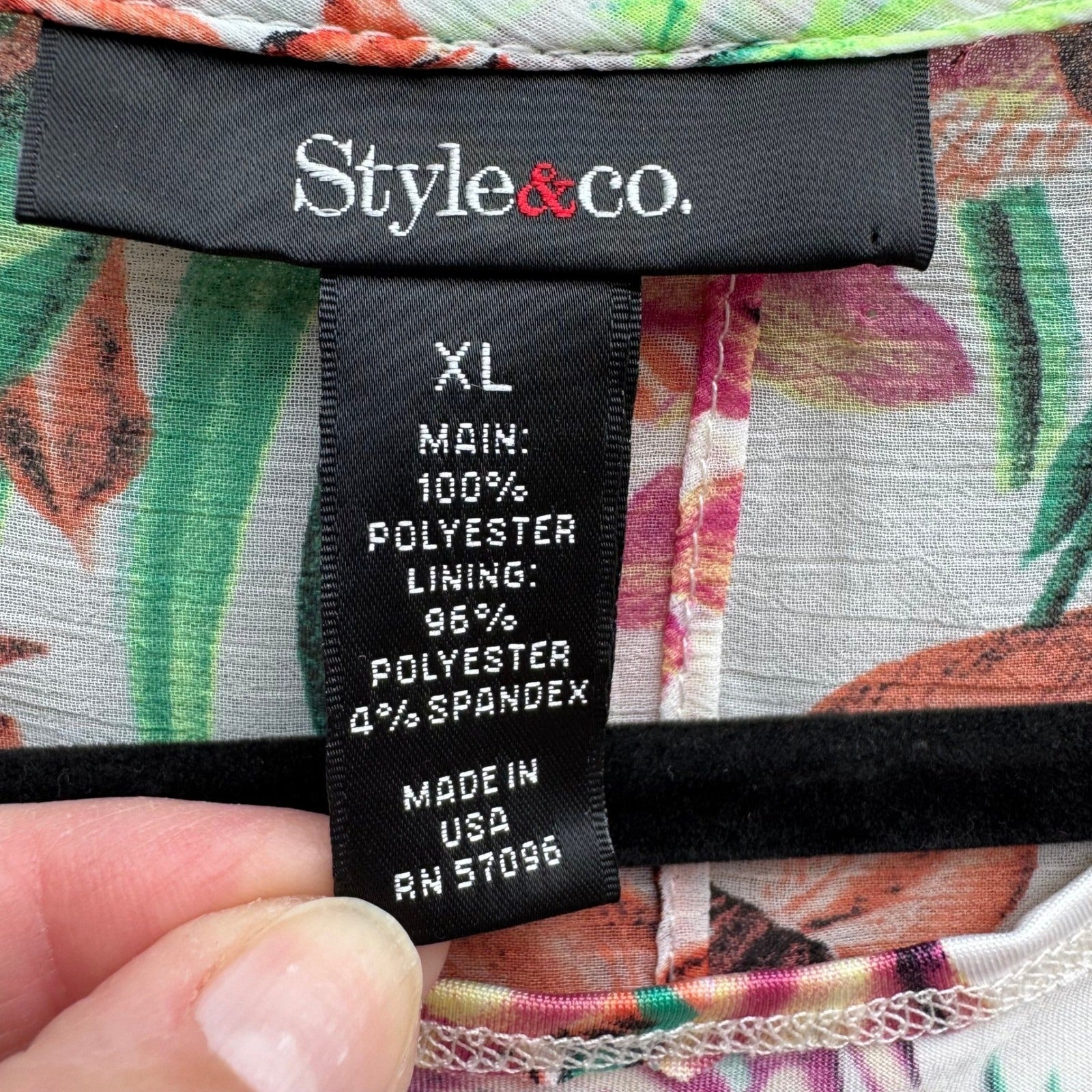 Style & Co Womens XL Floral Geometric Layered Split Back Blouse Eclectic Artsy