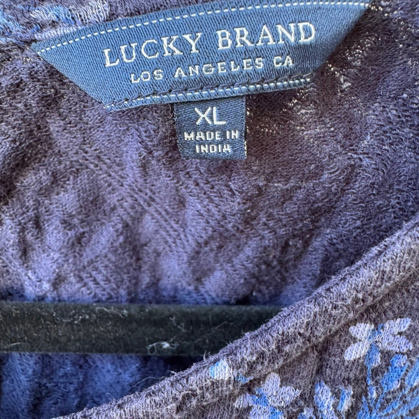Lucky Brand Floral Sleeveless Boho Ruffle Tie Back Cotton Peasant Top Navy XL