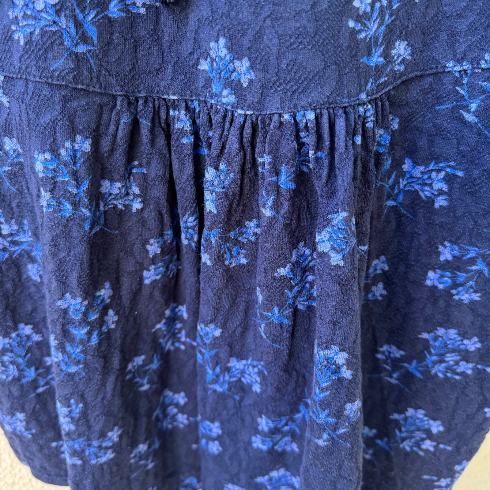 Lucky Brand Floral Sleeveless Boho Ruffle Tie Back Cotton Peasant Top Navy XL