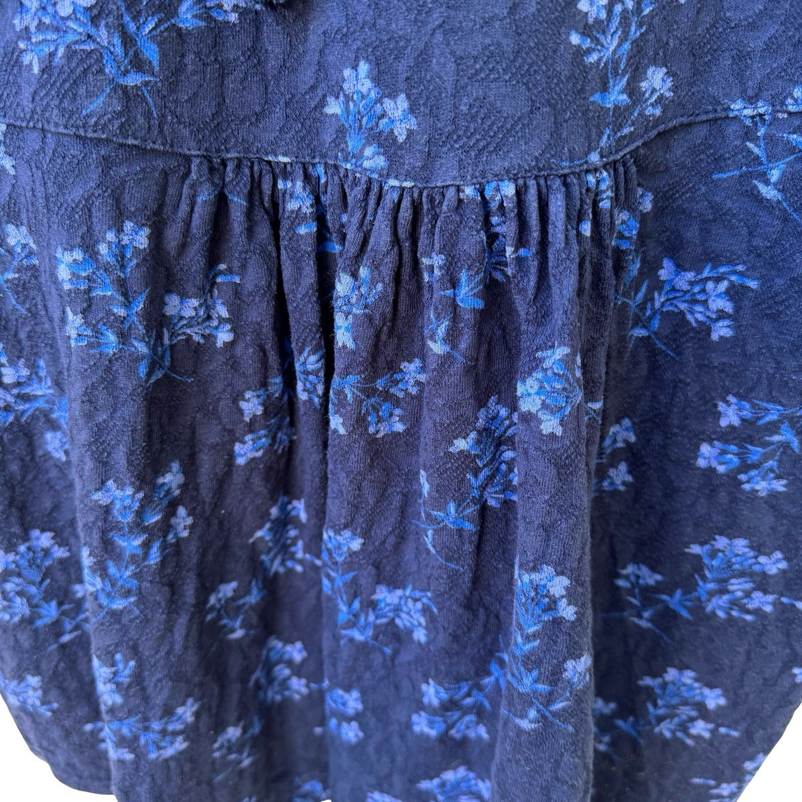 Lucky Brand Floral Sleeveless Boho Ruffle Tie Back Cotton Peasant Top Navy XL