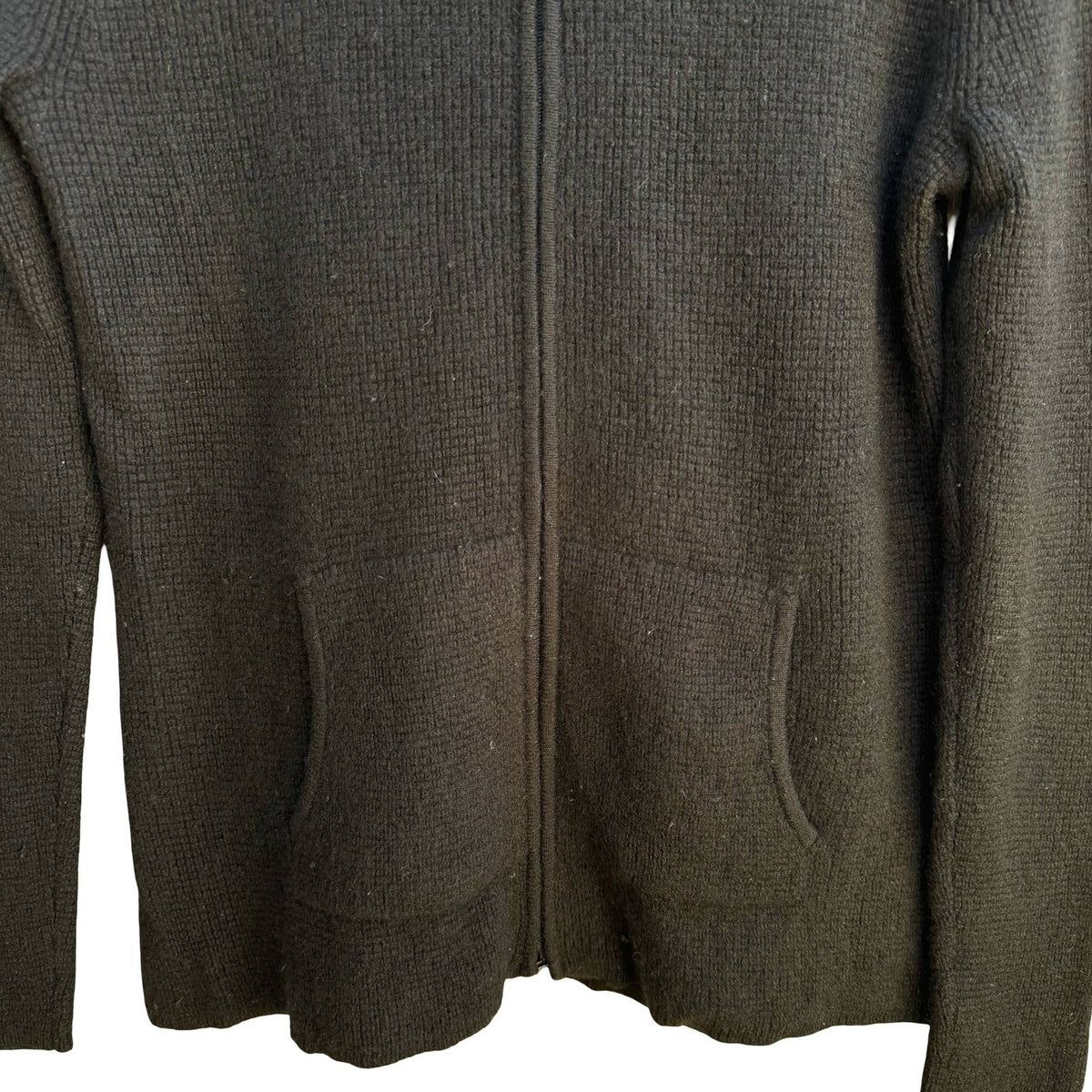 LL Bean 100% Cashmere Quiet Luxury Minimalist Waffle Knit Zip Hoodie Sweater S