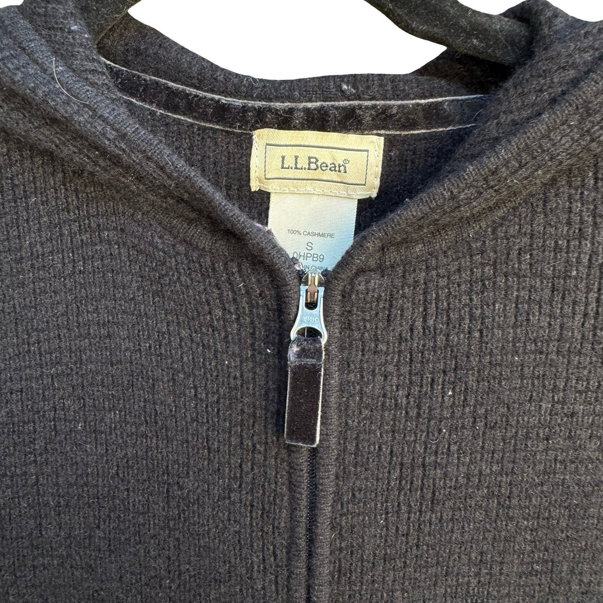 LL Bean 100% Cashmere Quiet Luxury Minimalist Waffle Knit Zip Hoodie Sweater S