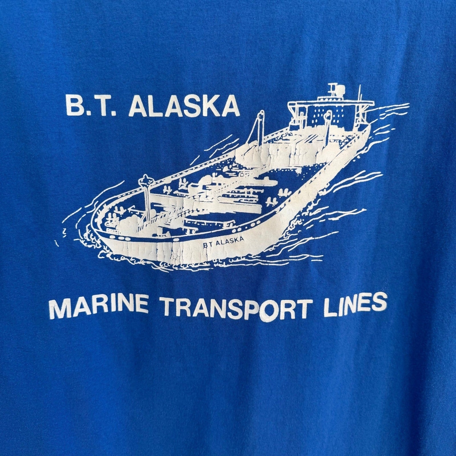 Hanes Heavyweight Vintage 50/50 BT Alaska Marine Transport Lines Blue Shirt L