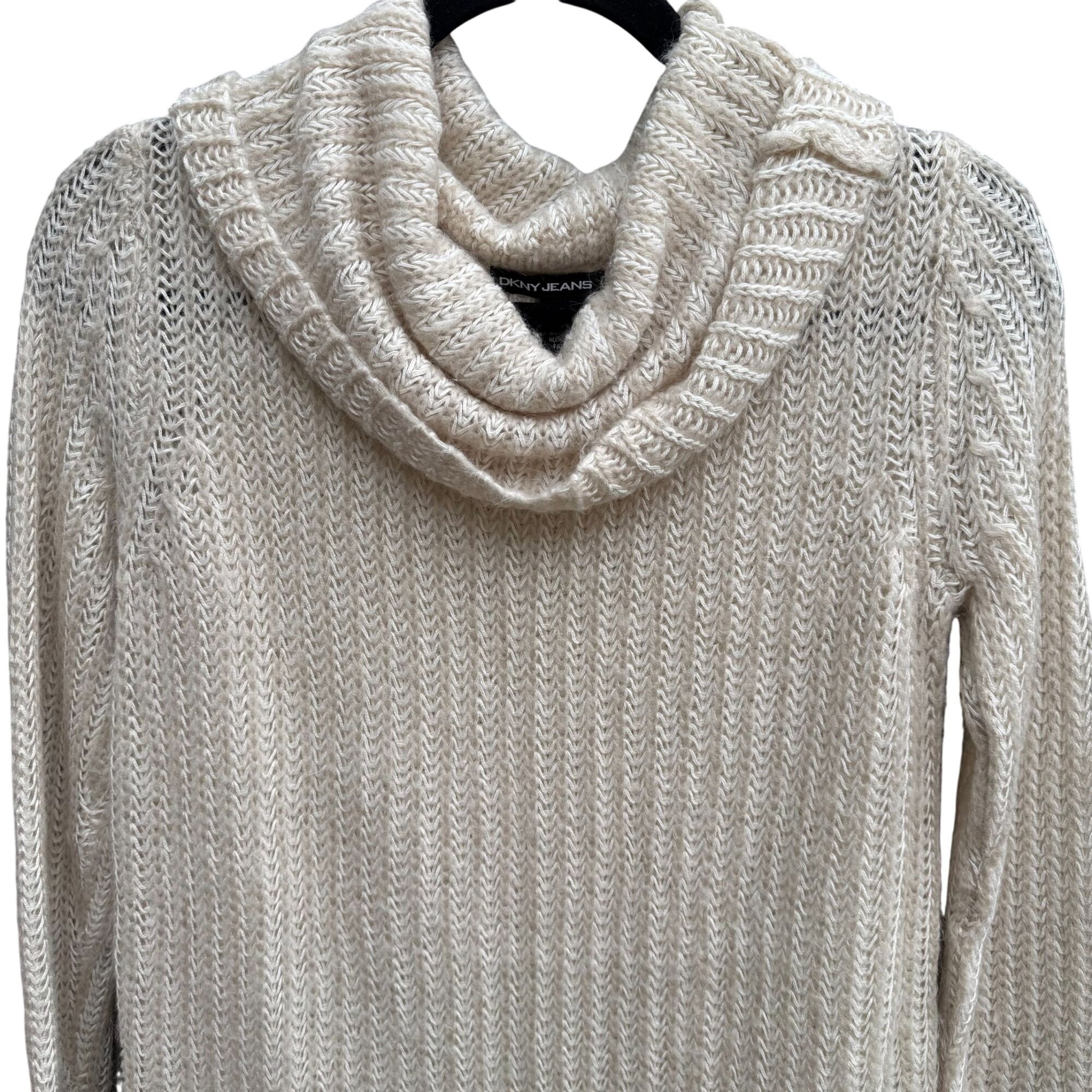 DKNY Jeans Womens XS Cream Cozy Cowl Neck Sweater Knit Long Sleeve Minimalist