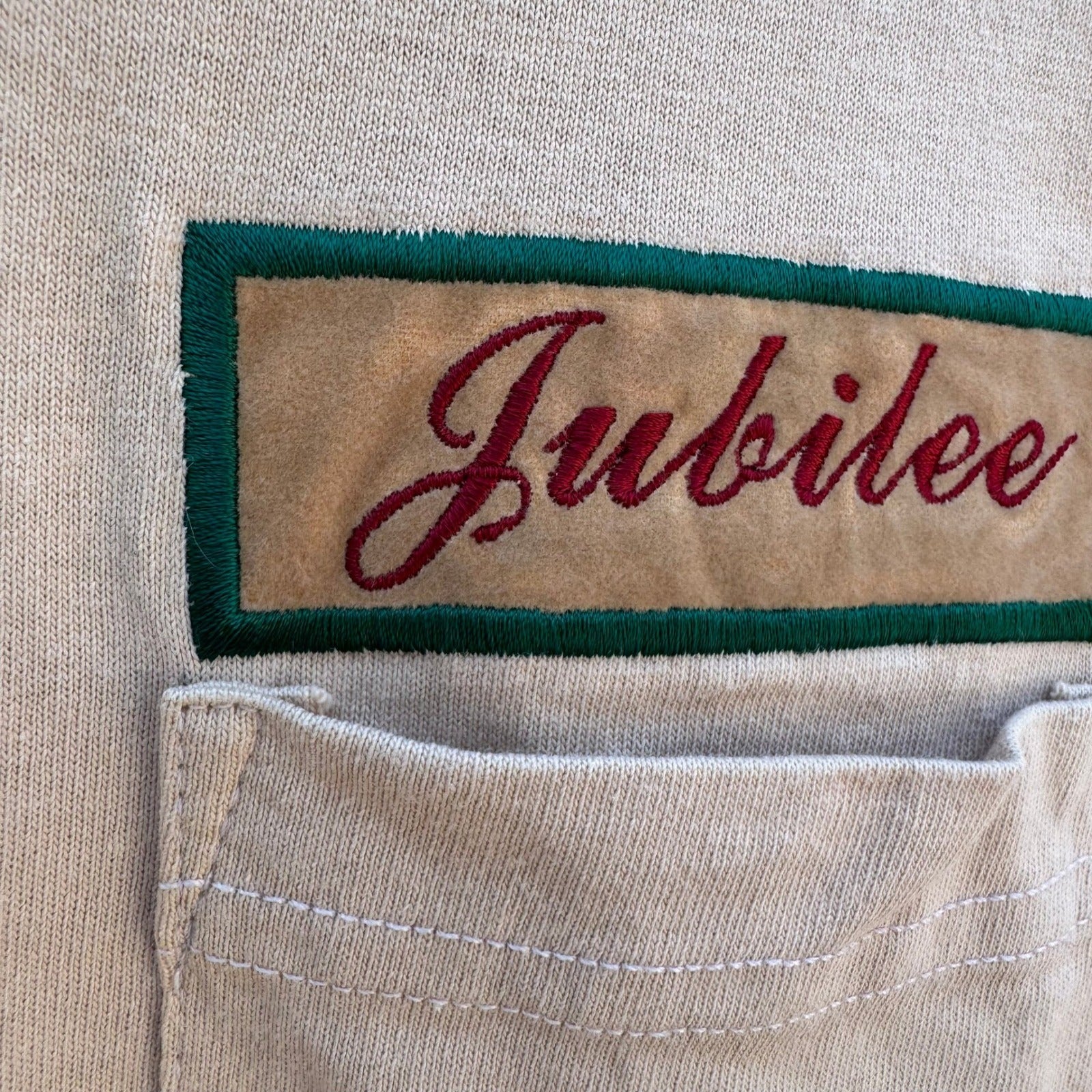 Jubilee Tan Beige Pocket T-Shirt Short Sleeve Embroidered Patch Crewneck Mens XL