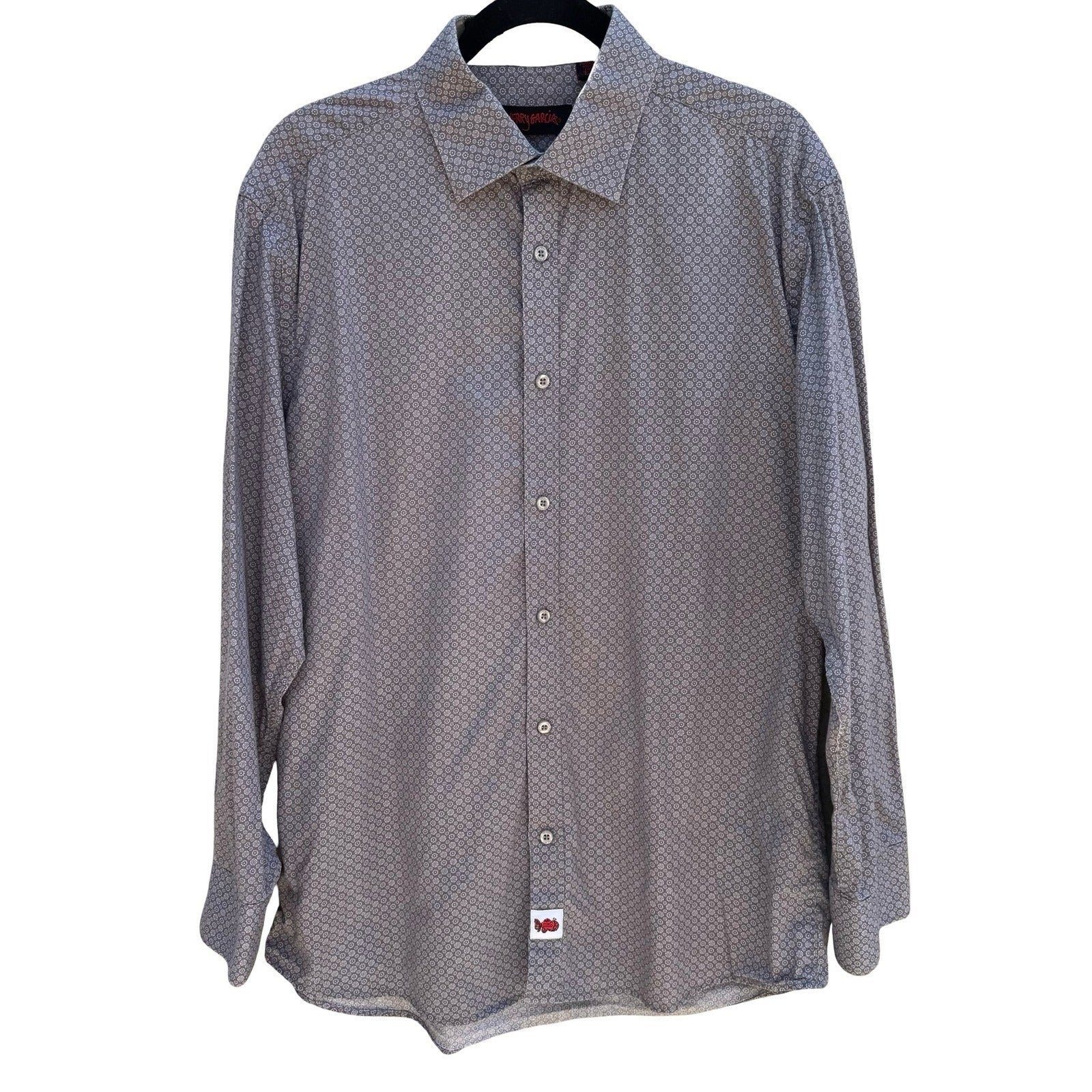 Jerry Garcia Mens L Grey Geometric Medallion Button Down Shirt Grateful Dead