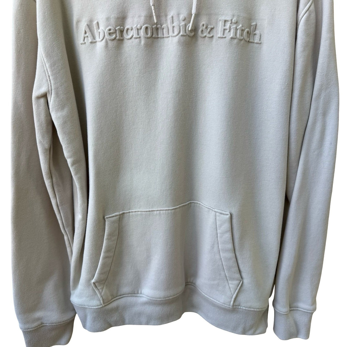 Abercrombie & Fitch Puff Print Embossed Logo Pullover Hoodie Cream Beige Mens M