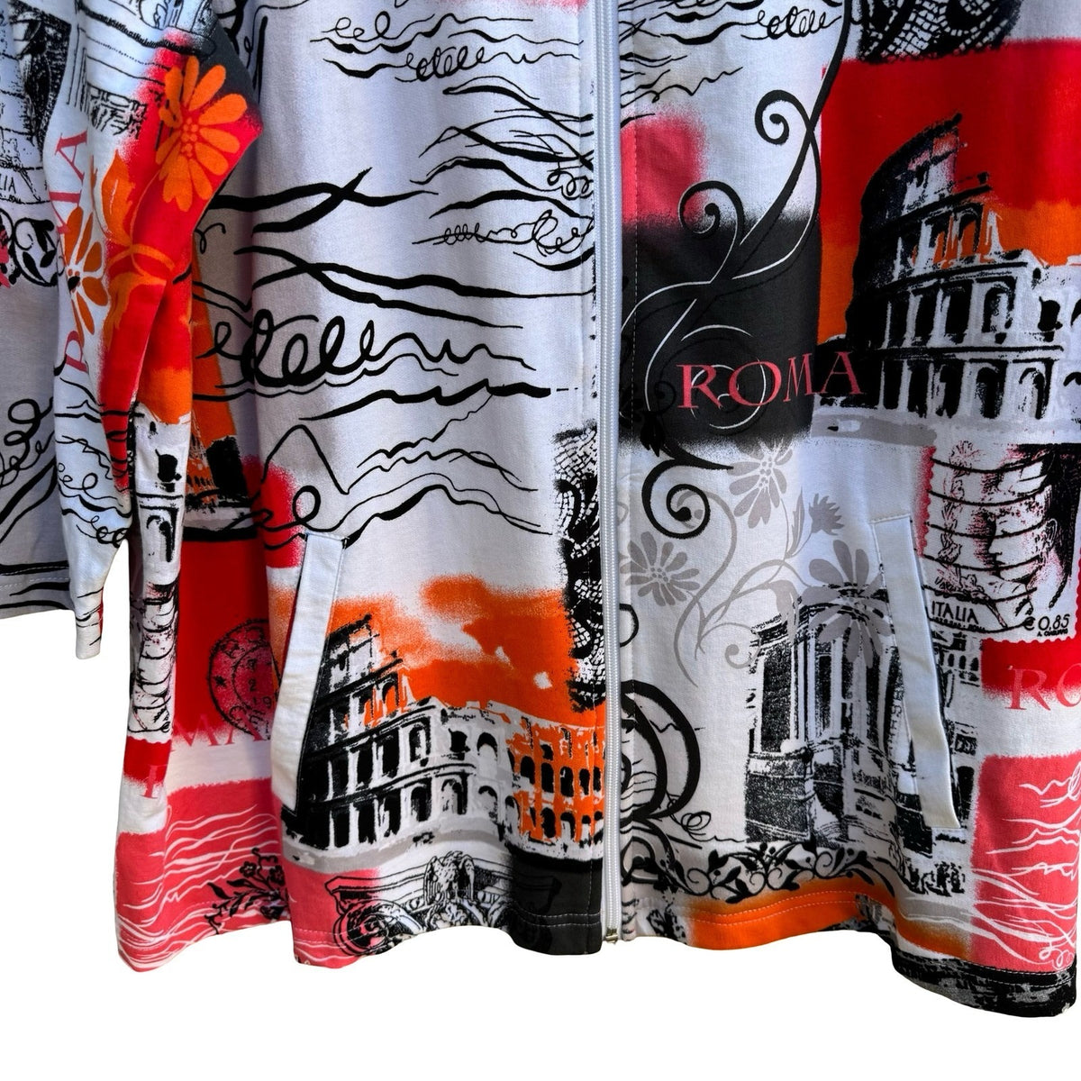 Onque Roma Italy Landmark Coastal Maximalist Cotton Zip French Terry Jacket 1X