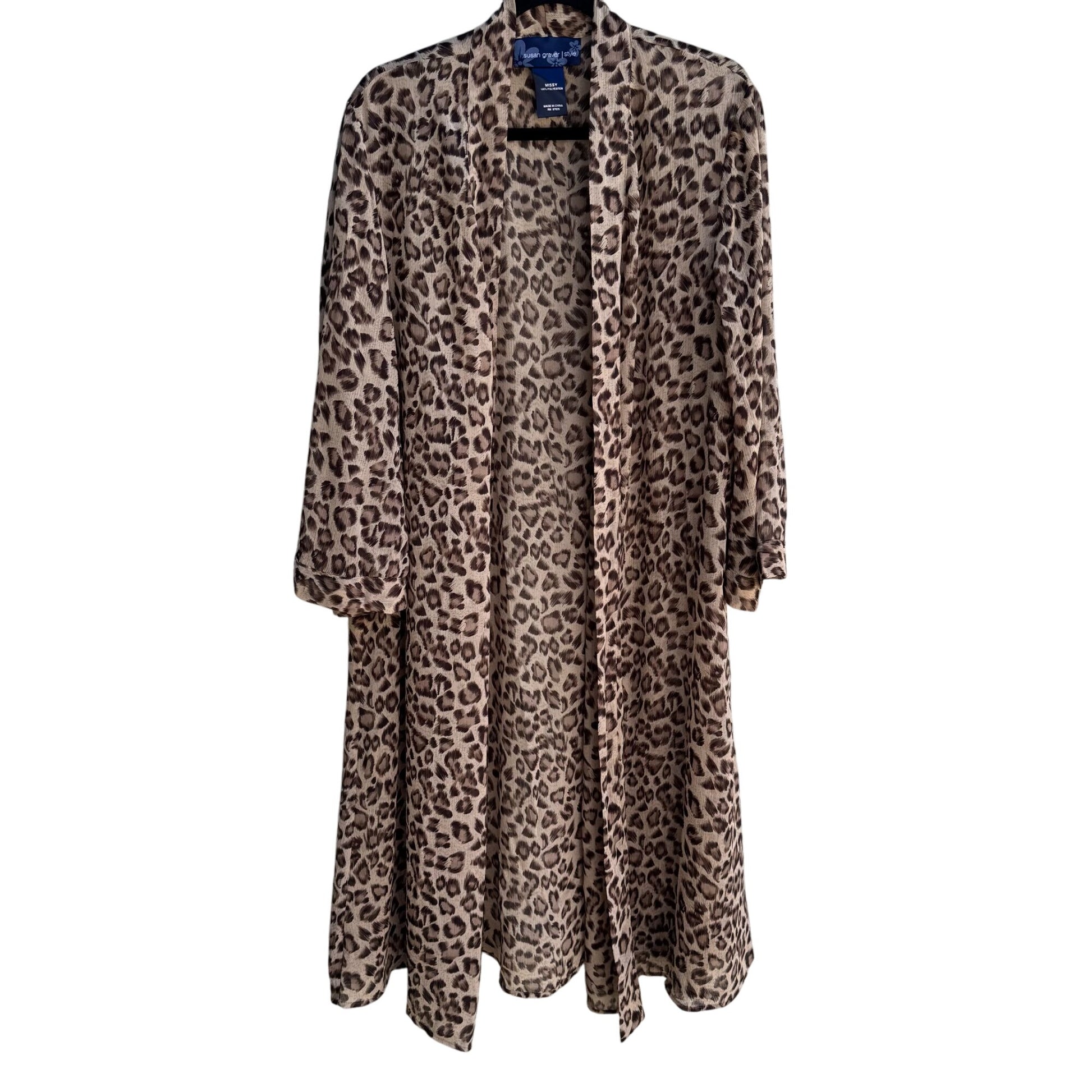 Susan Graver Style Womens Leopard Print Semi Sheer Duster Cardigan Missy Size