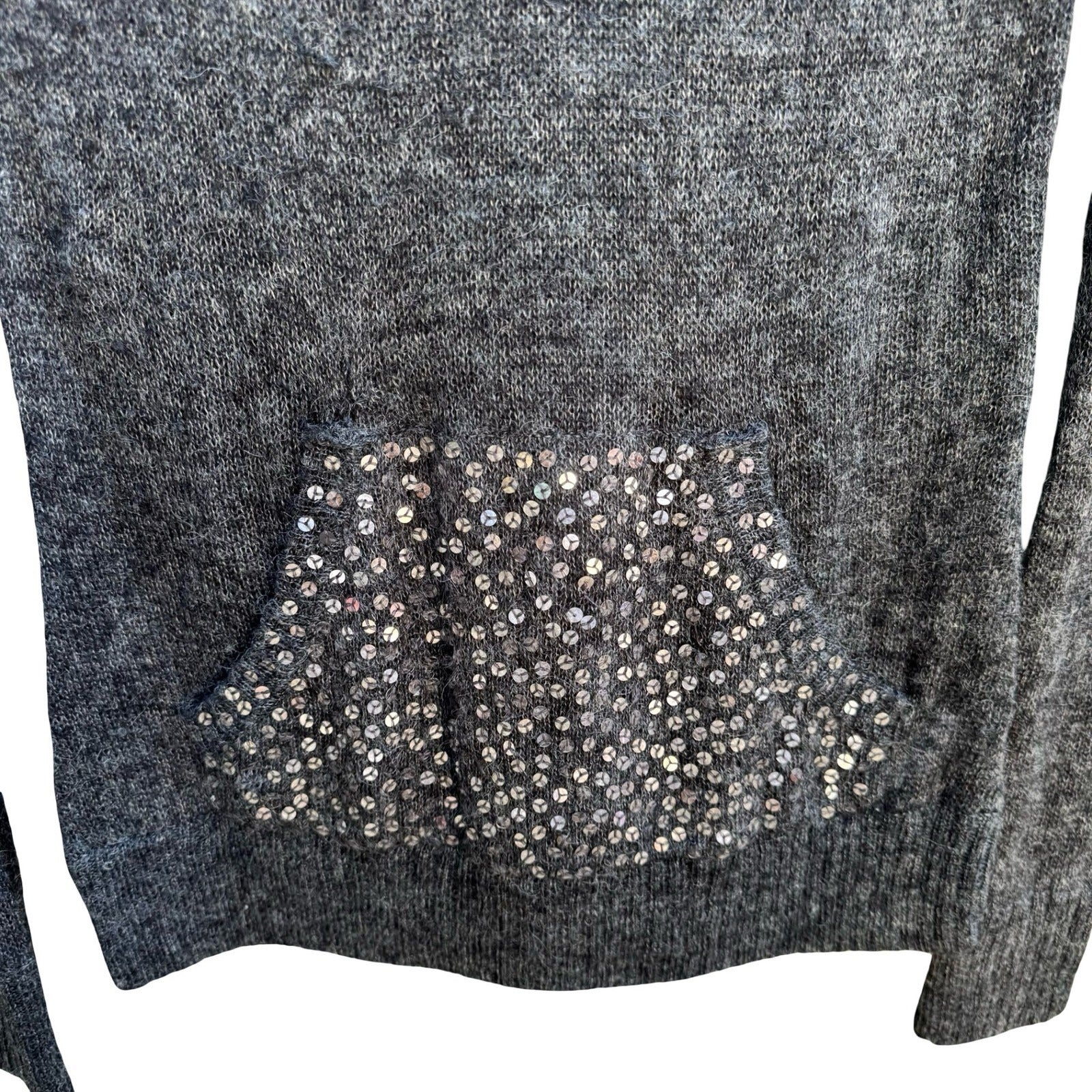 Joes Jeans Y2K Indie Sleaze Mohair Wool Blend Glam Sequin Hoodie Sweater Gray S
