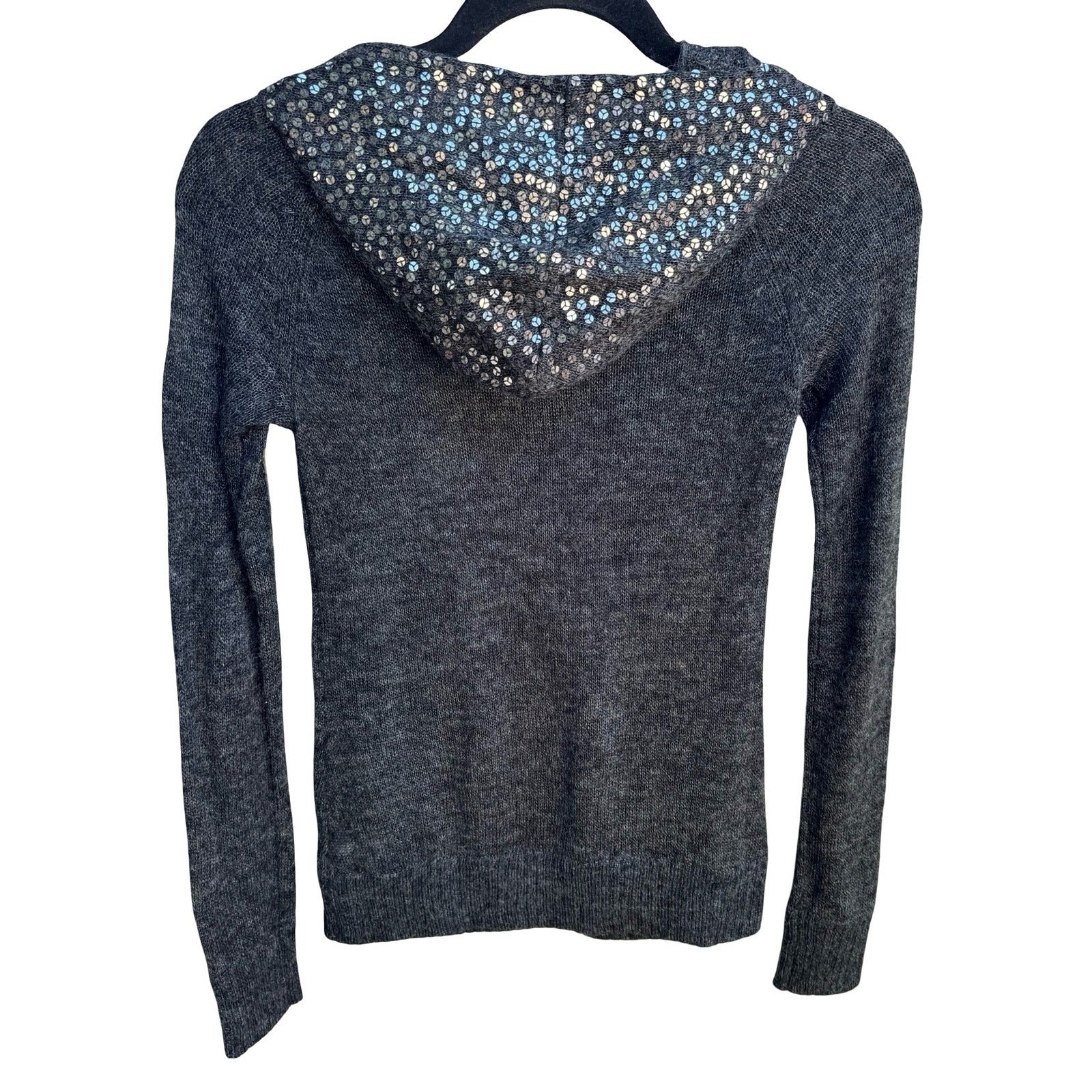 Joes Jeans Y2K Indie Sleaze Mohair Wool Blend Glam Sequin Hoodie Sweater Gray S